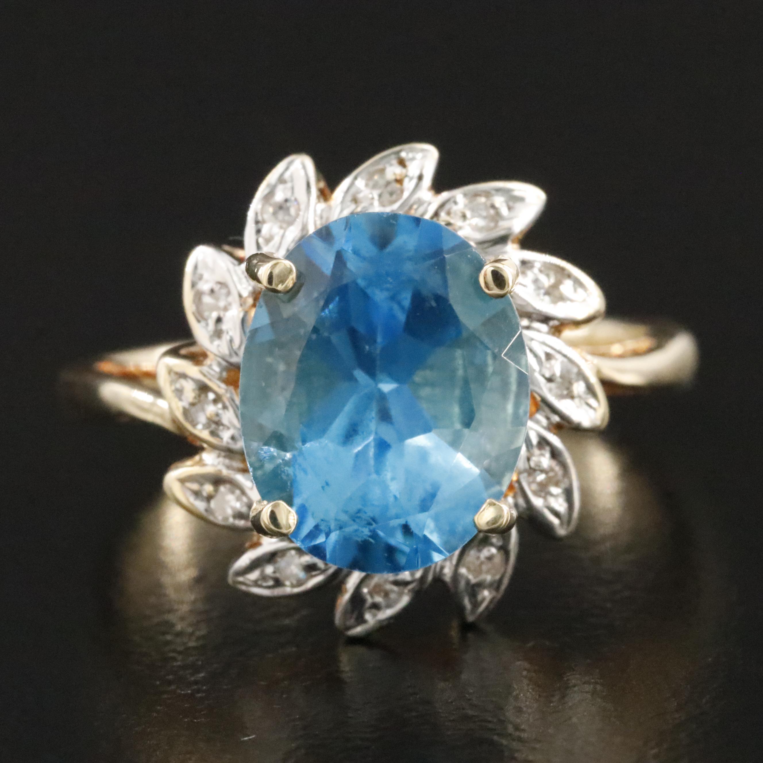 14K Blue Topaz and Diamond Ring