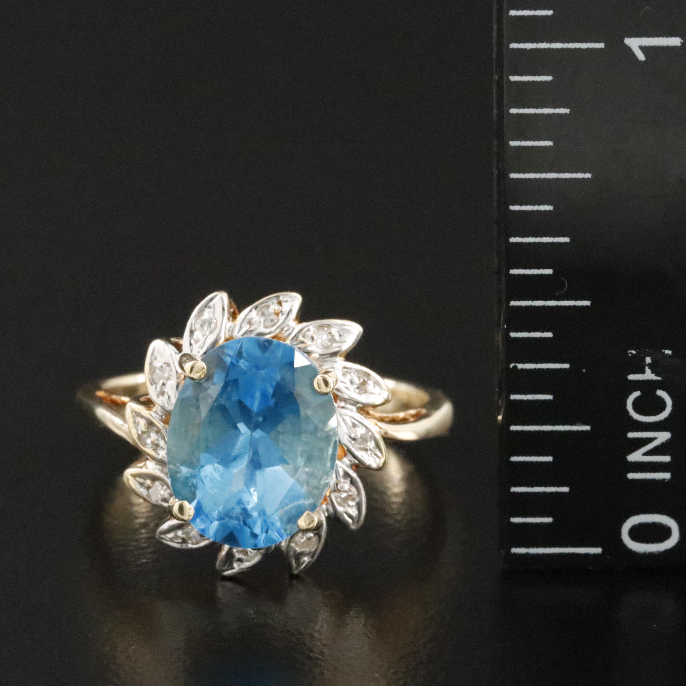 14K Blue Topaz and Diamond Ring