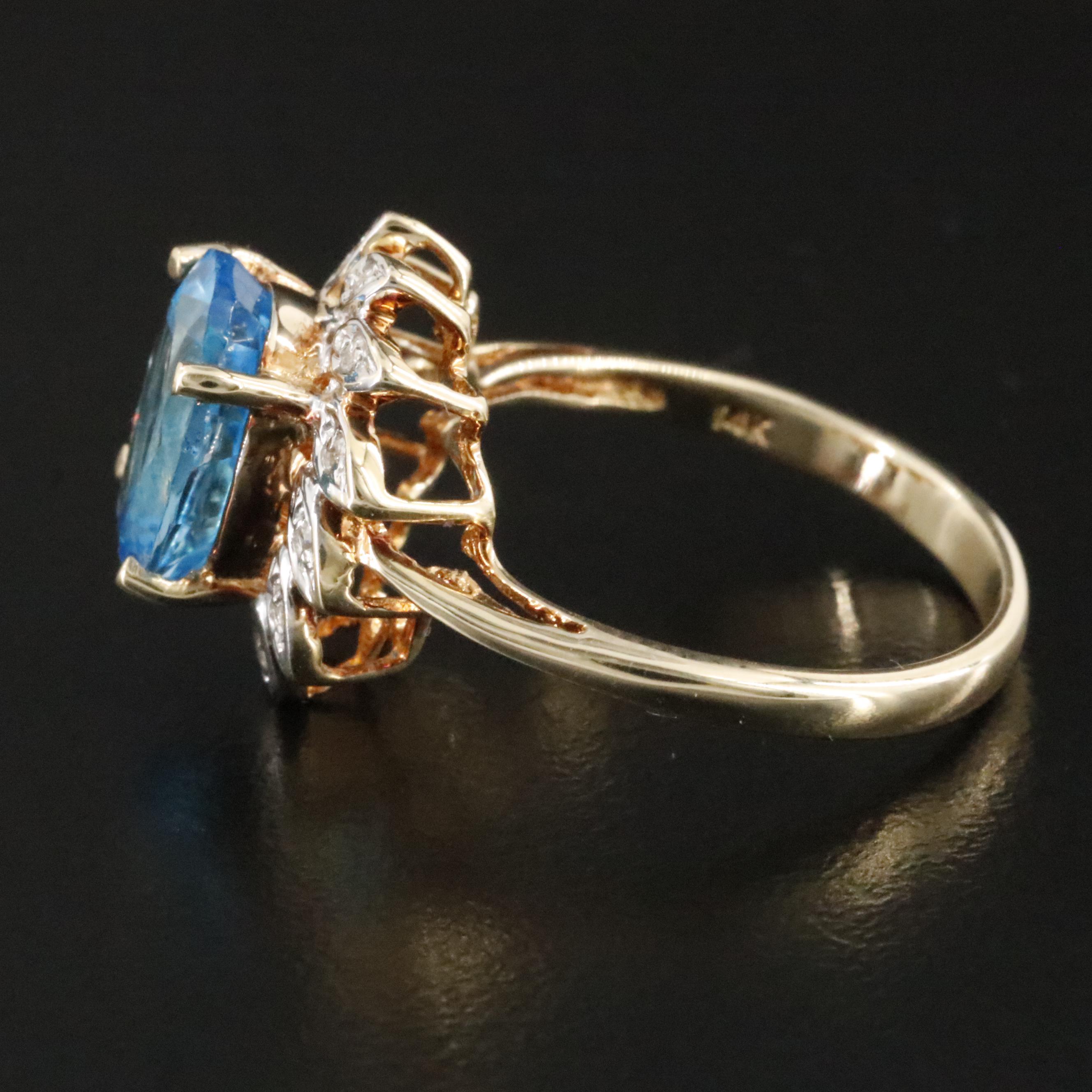 14K Blue Topaz and Diamond Ring