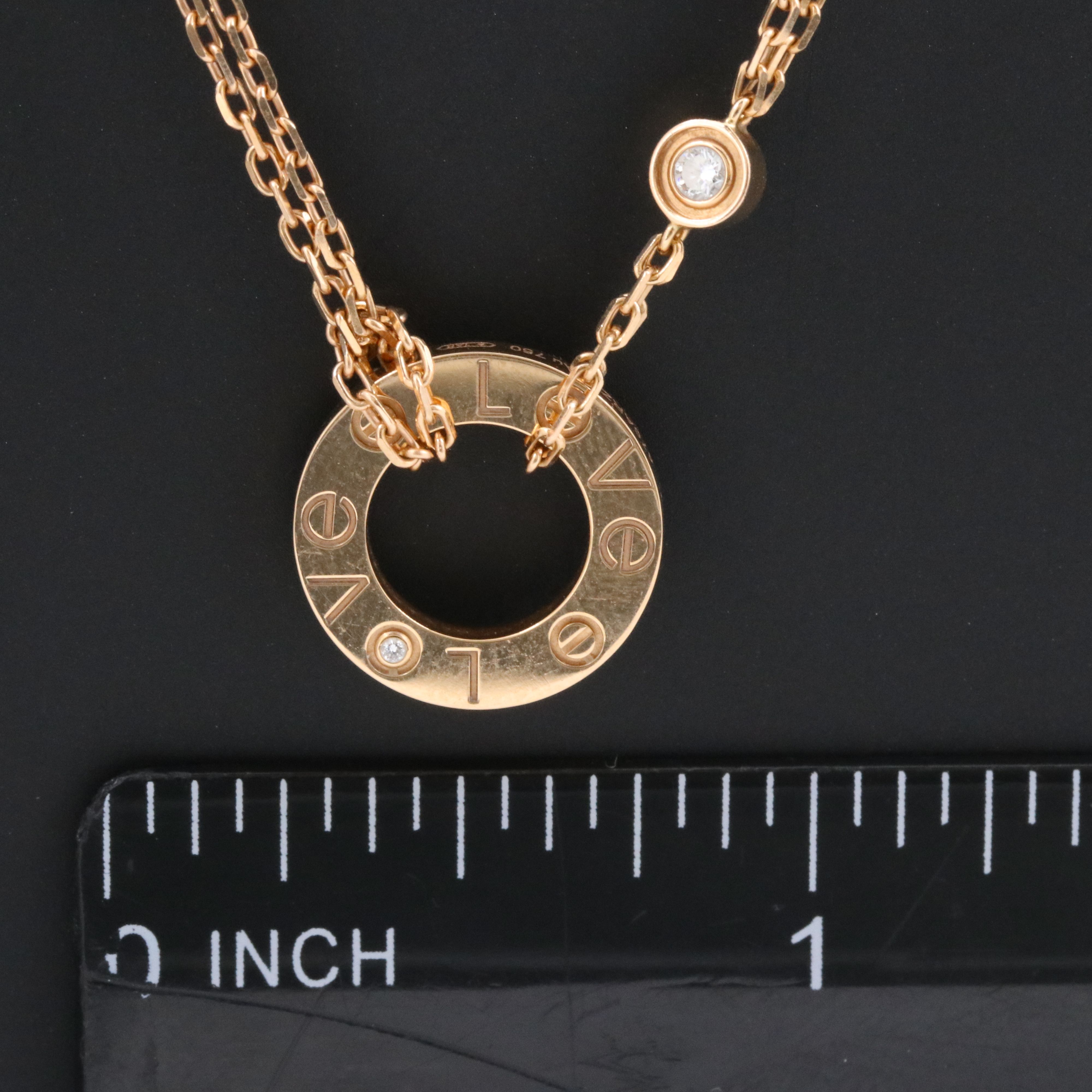 Cartier LOVE 18K Rose Gold 2 Diamond Pendant Necklace with COA