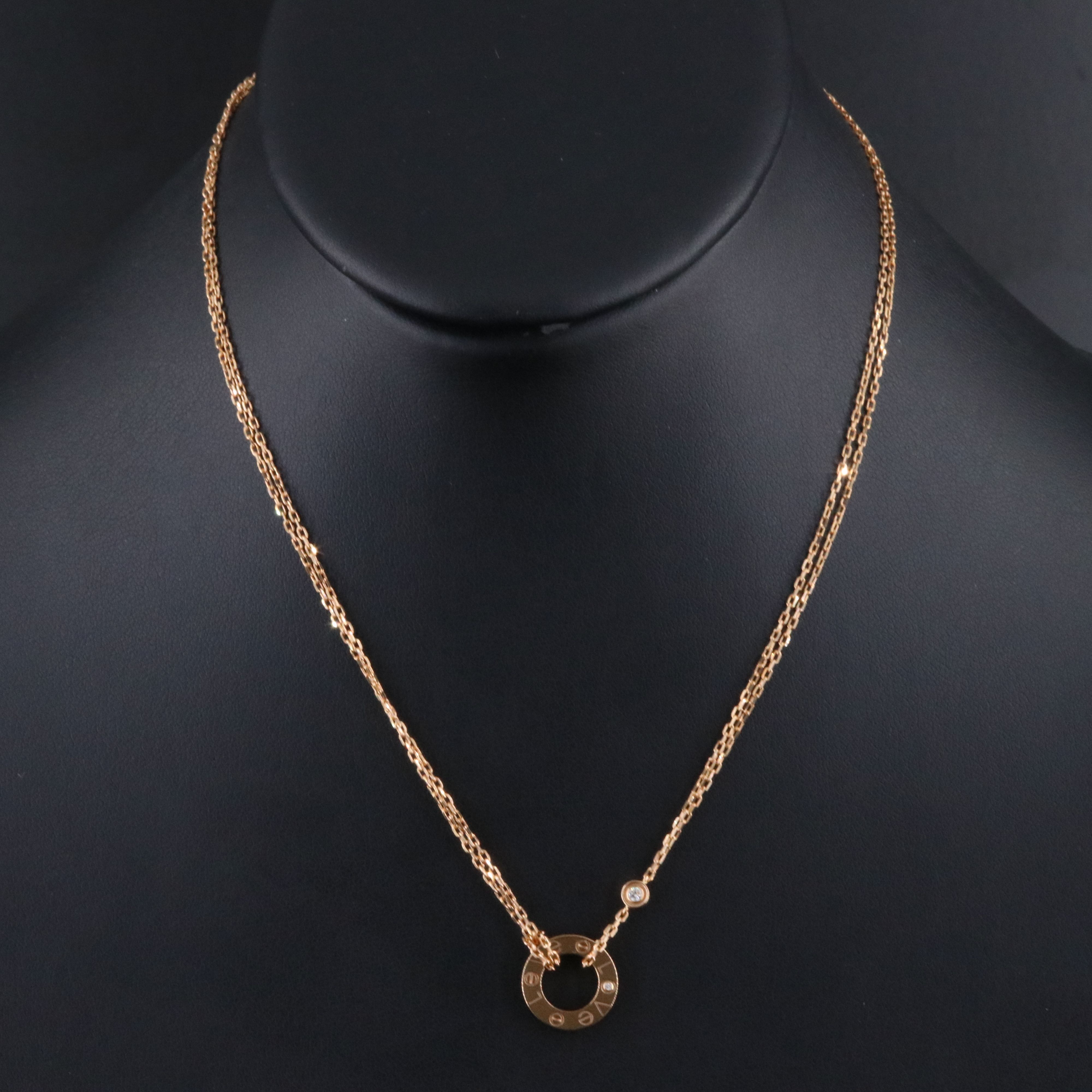 Cartier LOVE 18K Rose Gold 2 Diamond Pendant Necklace with COA