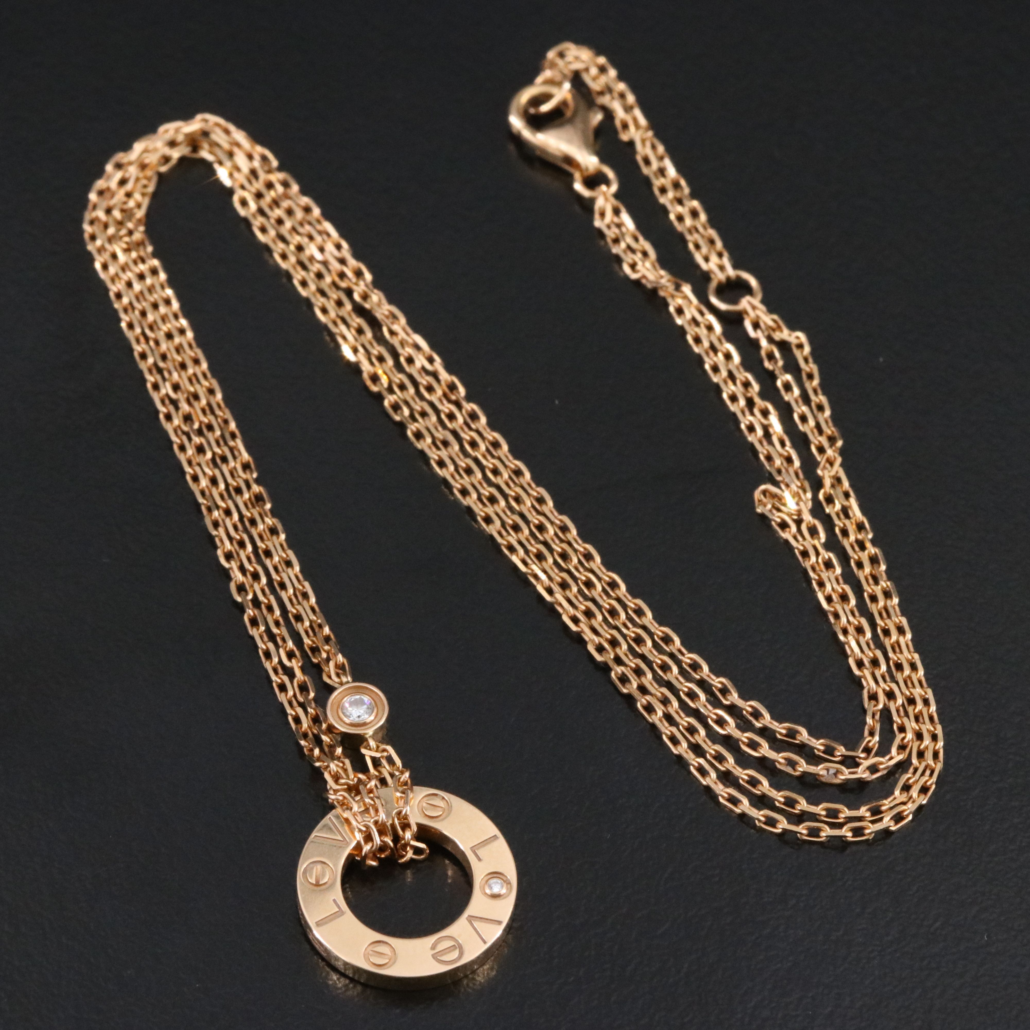 Cartier LOVE 18K Rose Gold 2 Diamond Pendant Necklace with COA