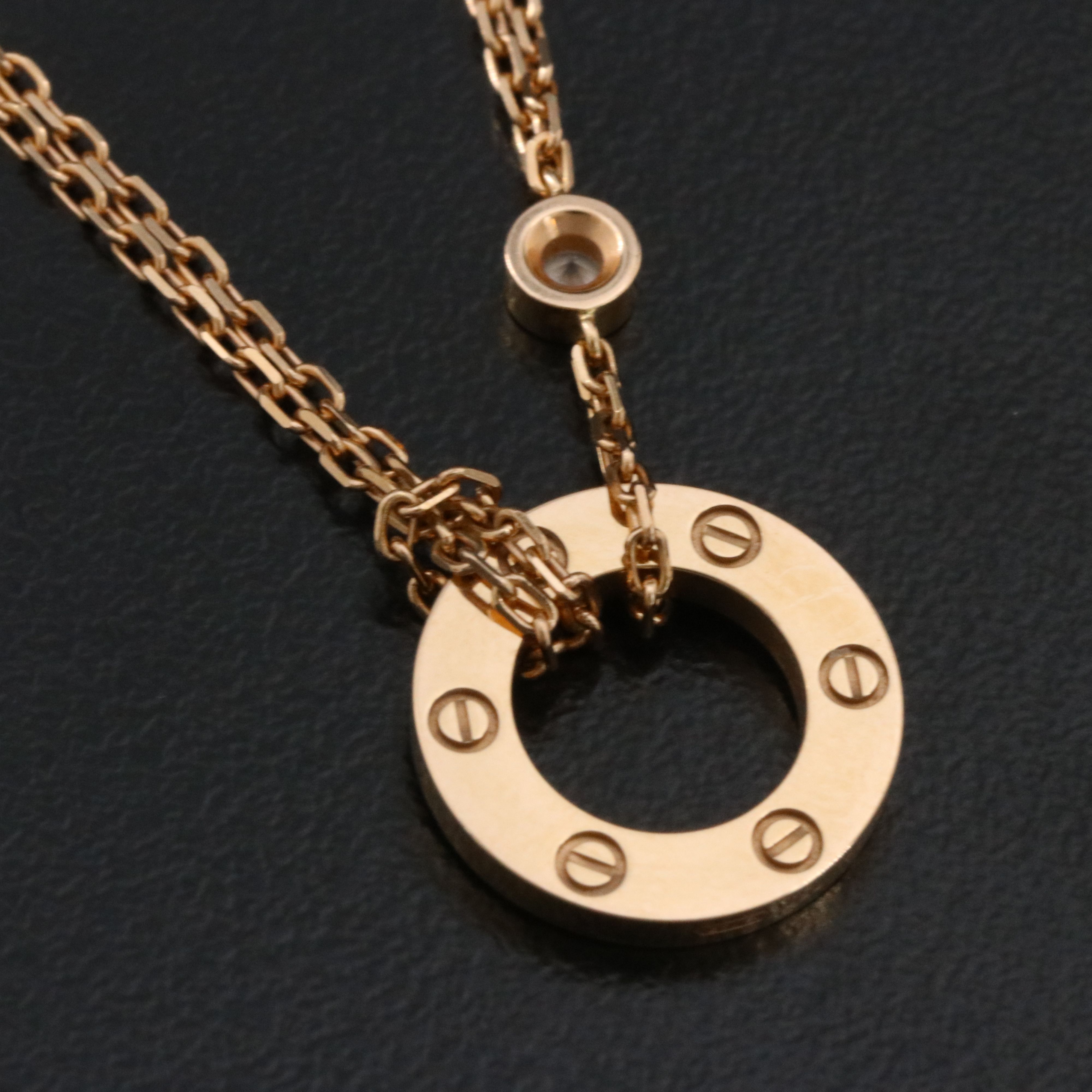 Cartier LOVE 18K Rose Gold 2 Diamond Pendant Necklace with COA