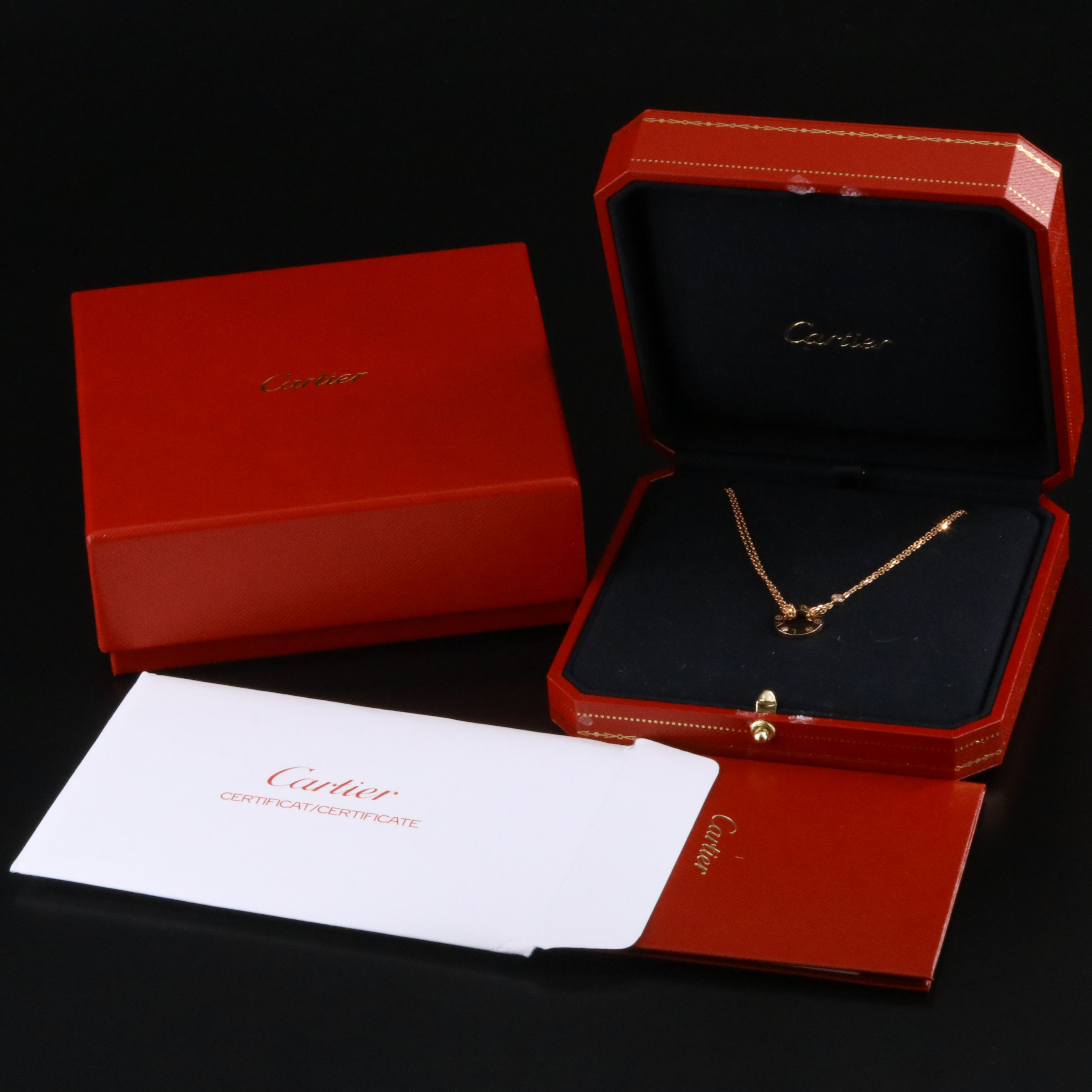 Cartier LOVE 18K Rose Gold 2 Diamond Pendant Necklace with COA