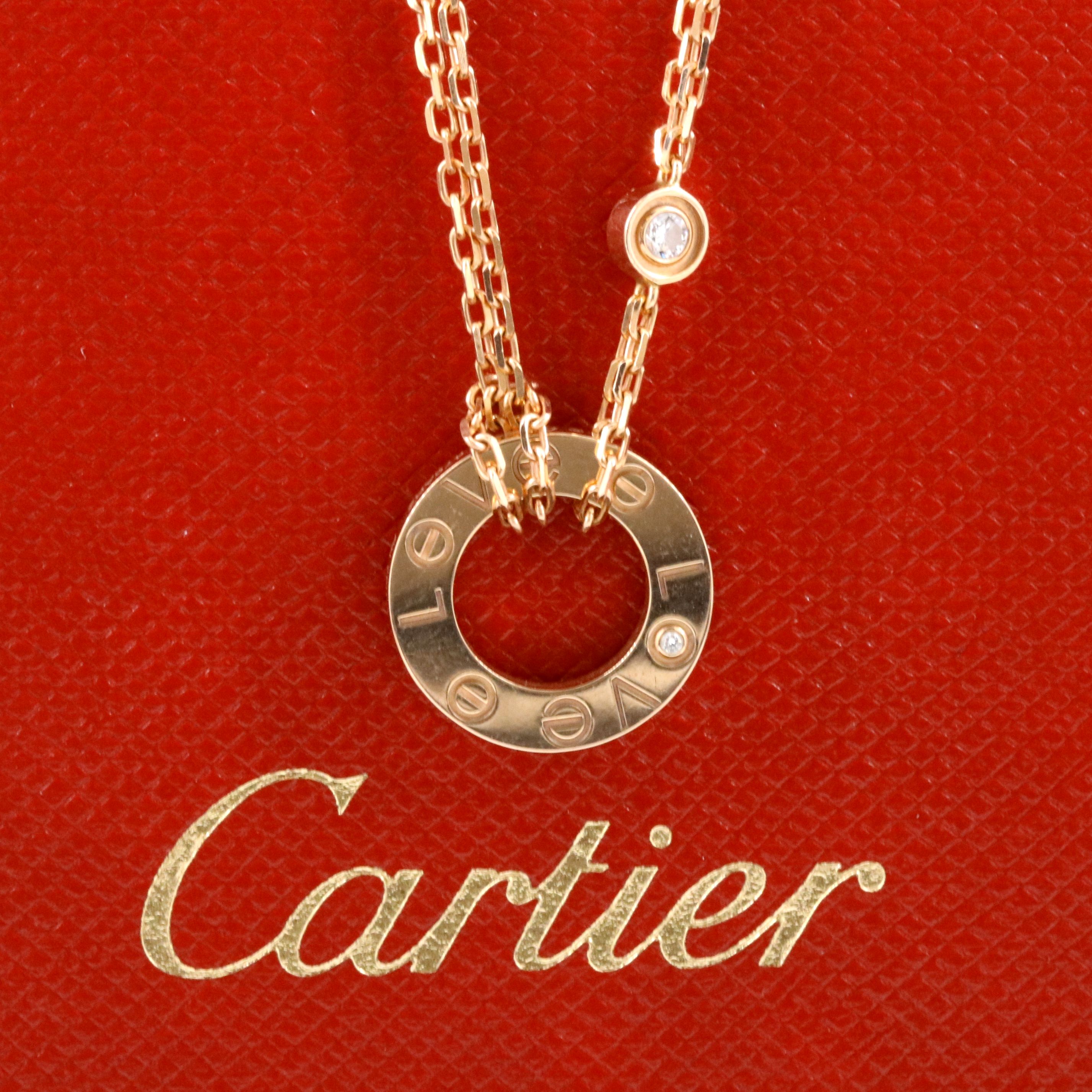 Cartier LOVE 18K Rose Gold 2 Diamond Pendant Necklace with COA