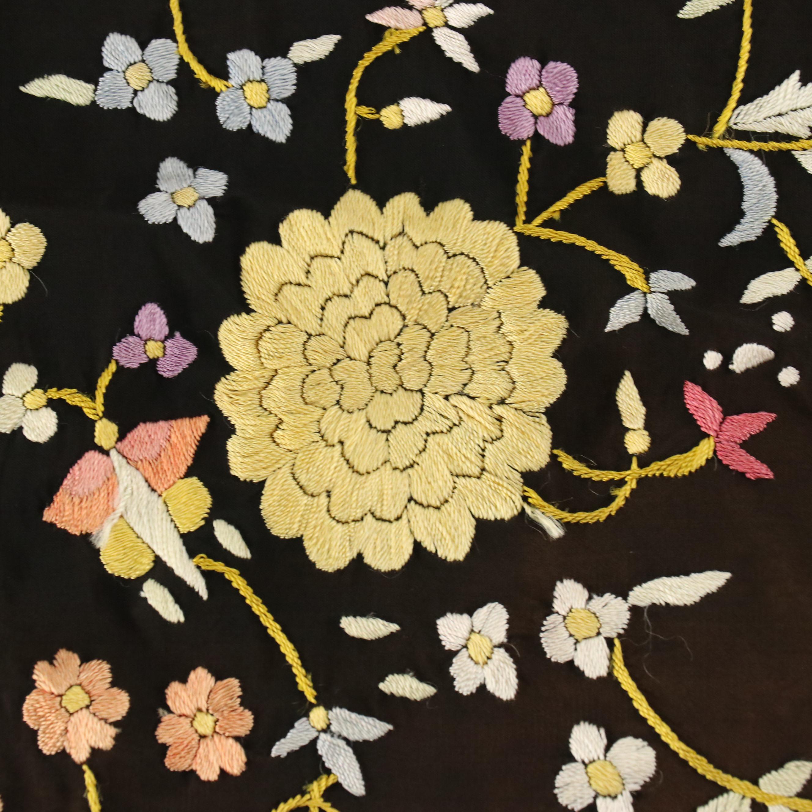 Multicolor Embroidered Shawl with Macramé Fringe