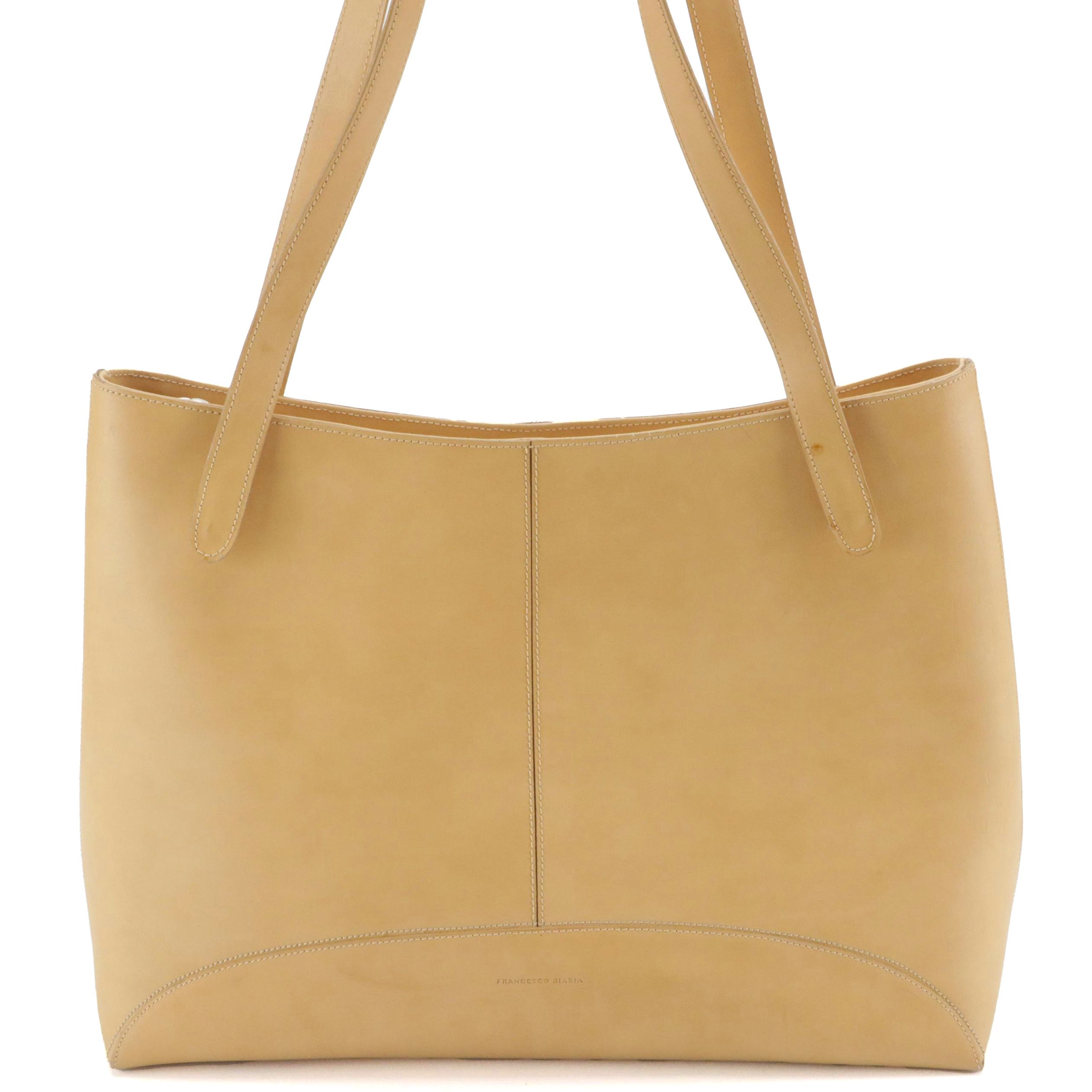 Francesco Biasia Tan Leather Zippered Shoulder Tote
