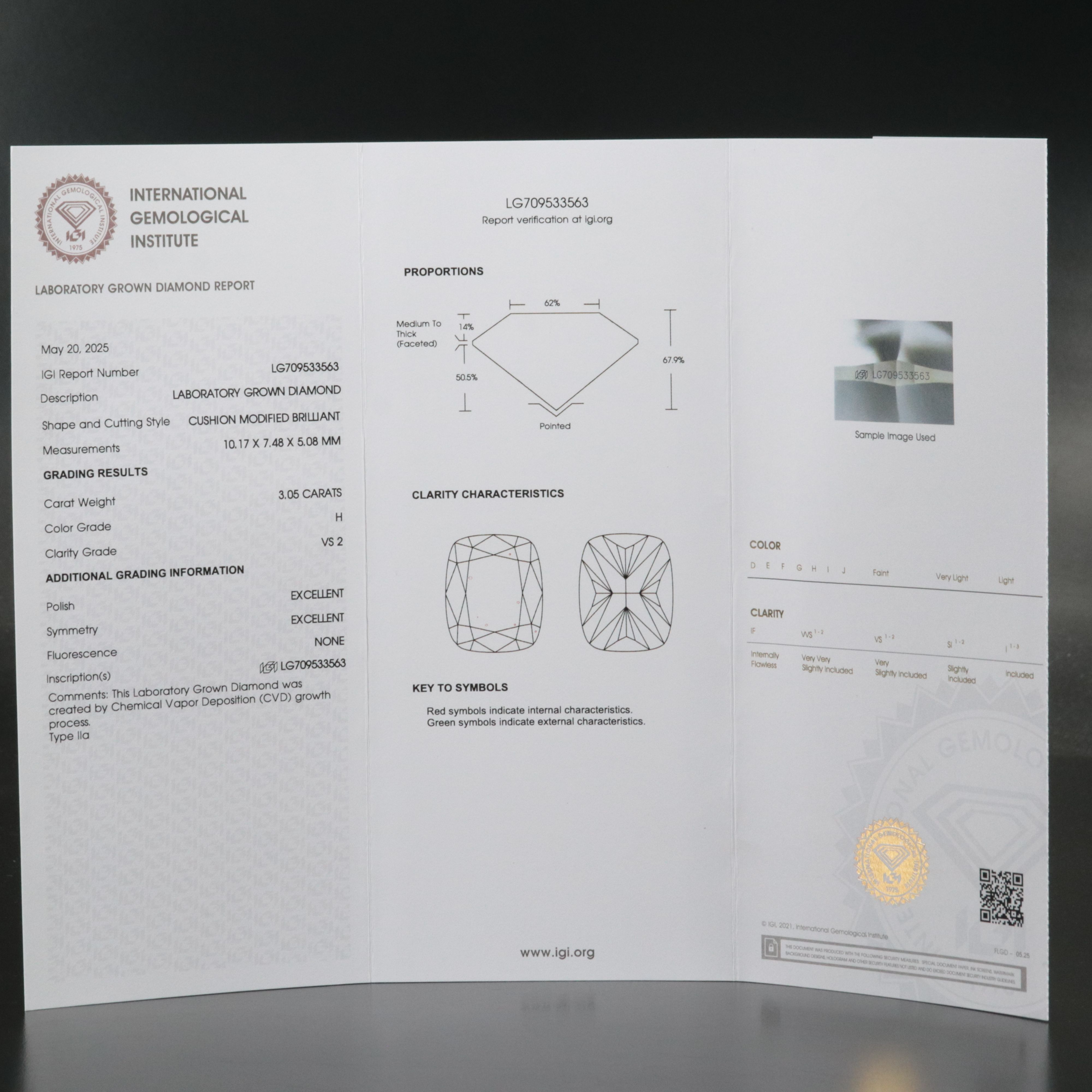 Loose 3.05 CT Lab Grown Diamond with IGI Report