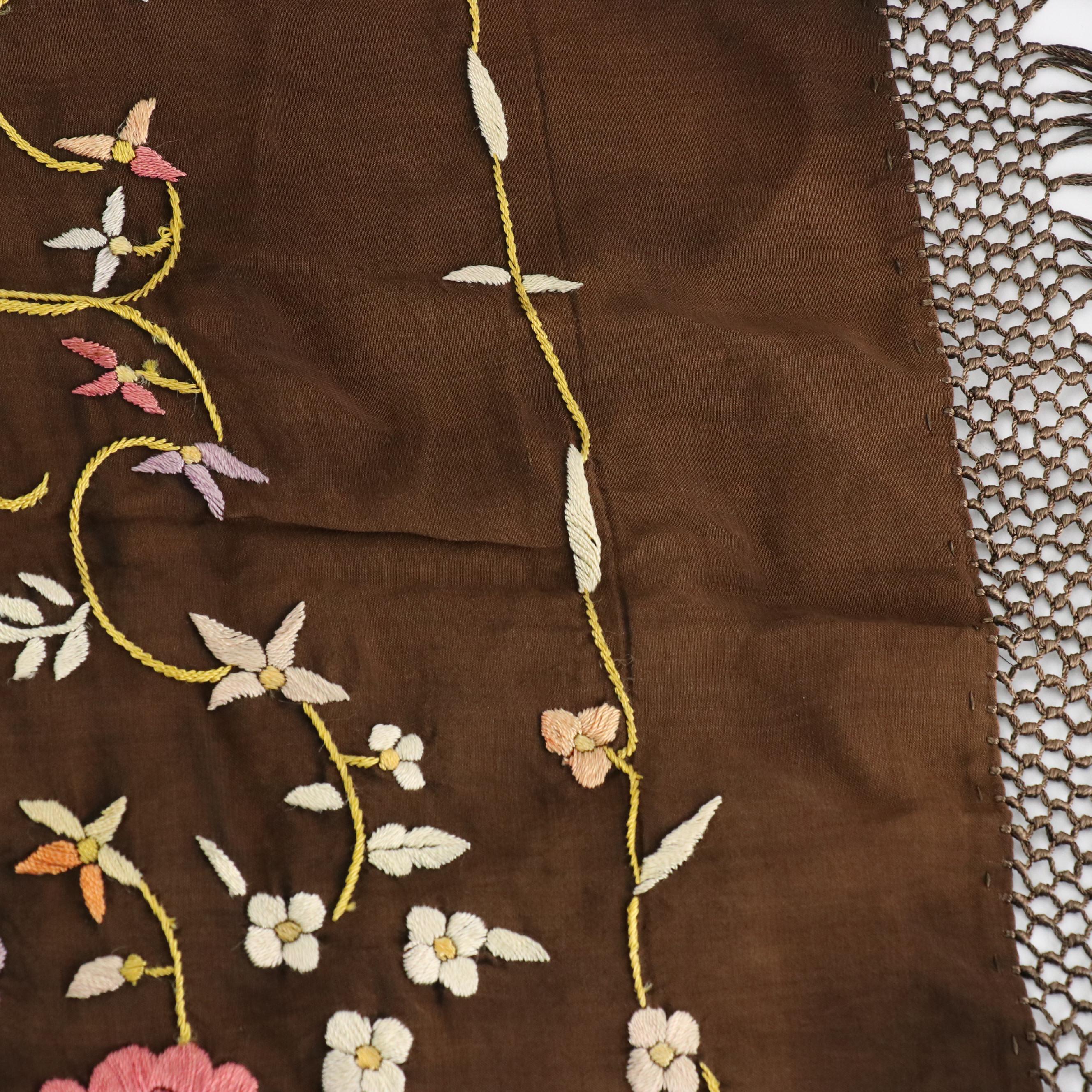 Multicolor Embroidered Shawl with Macramé Fringe