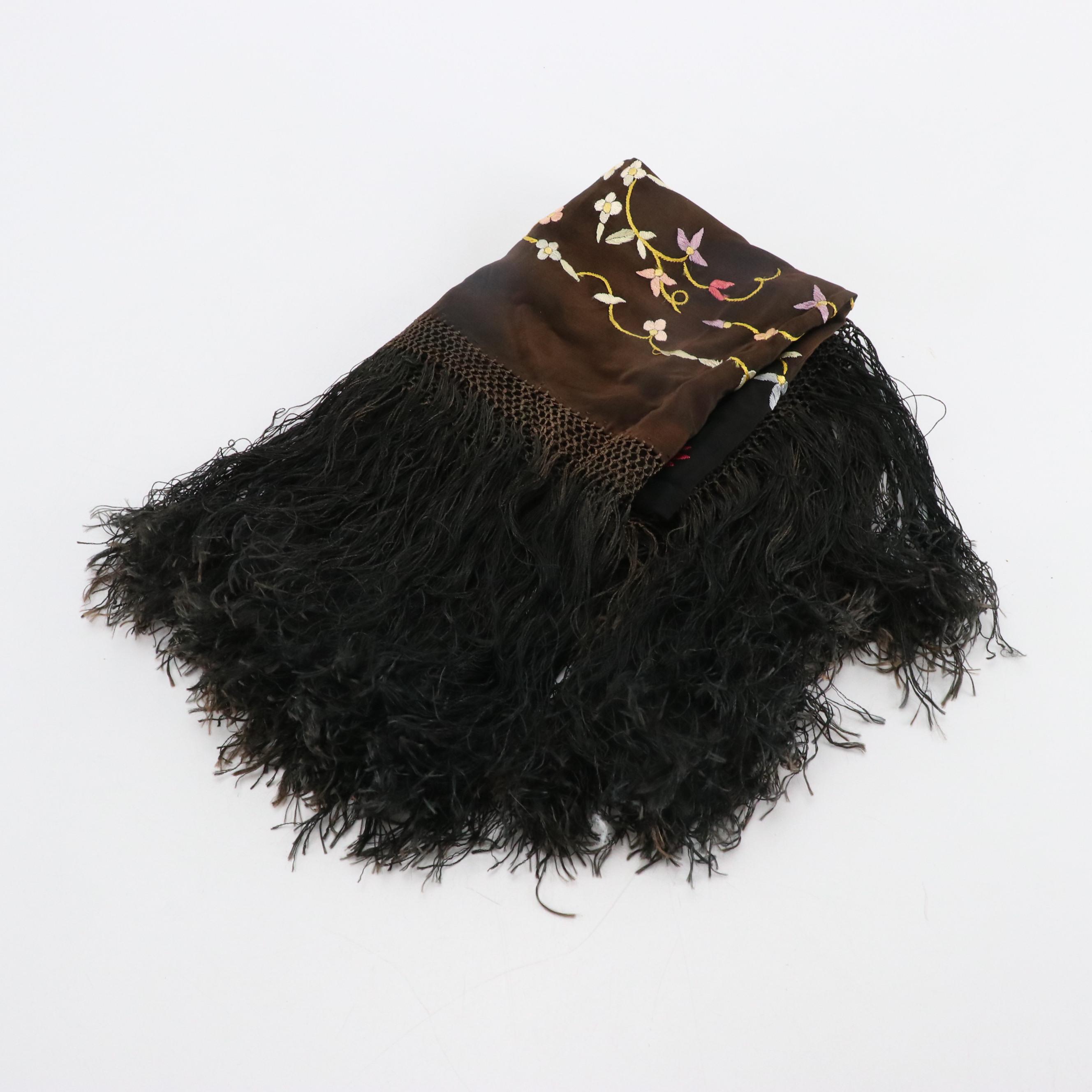 Multicolor Embroidered Shawl with Macramé Fringe