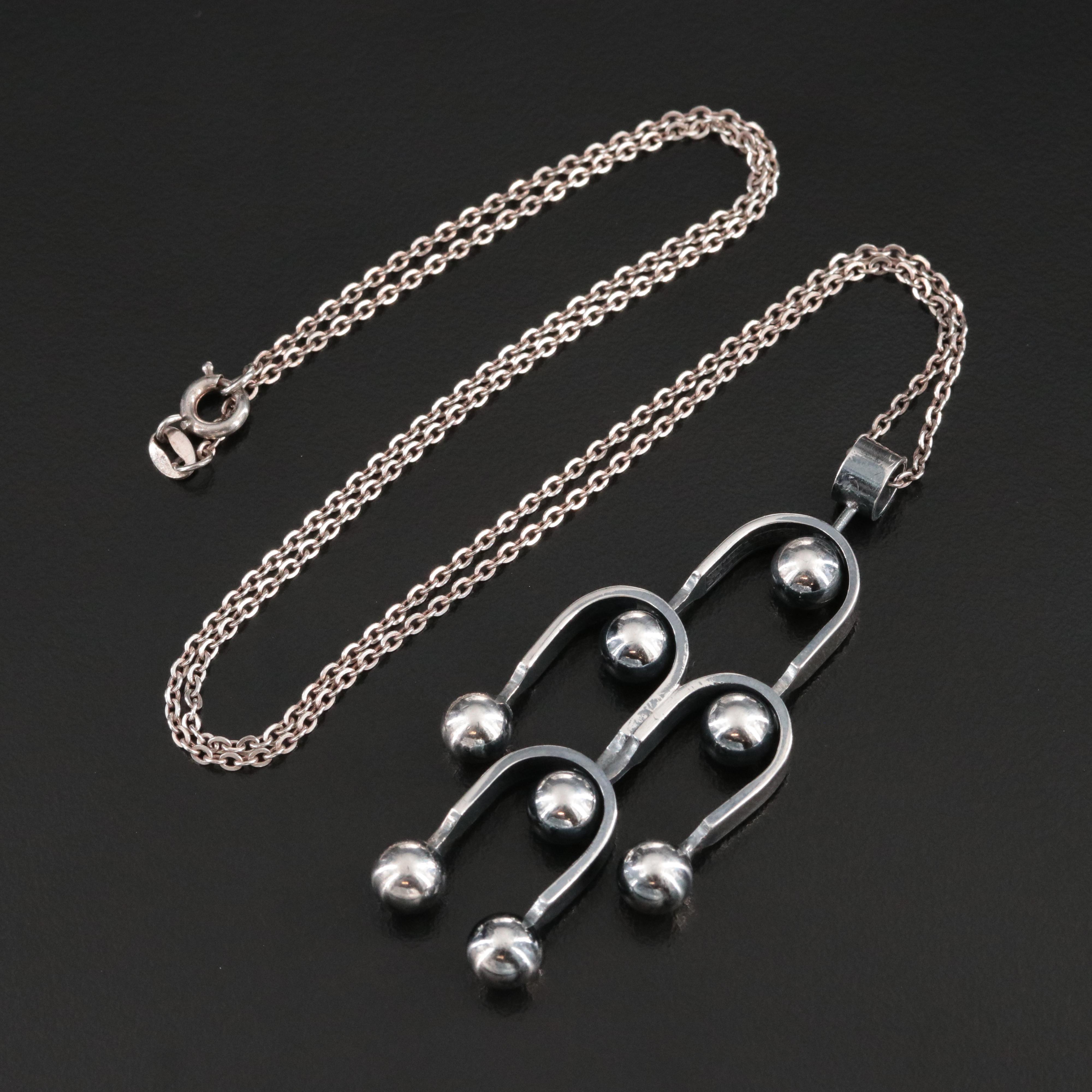 1950s Modernist Erik Granit Sterling Pendant Necklace