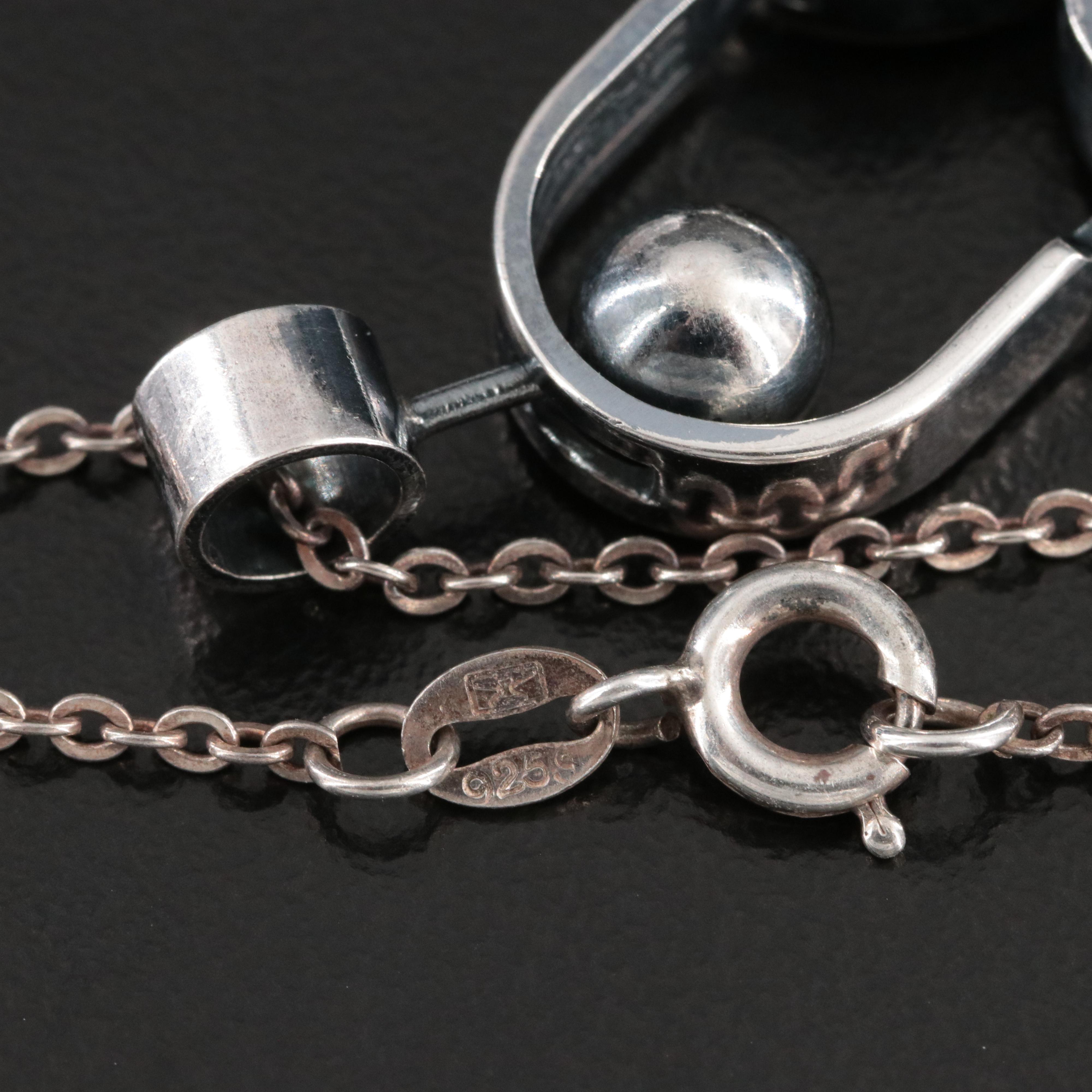 1950s Modernist Erik Granit Sterling Pendant Necklace