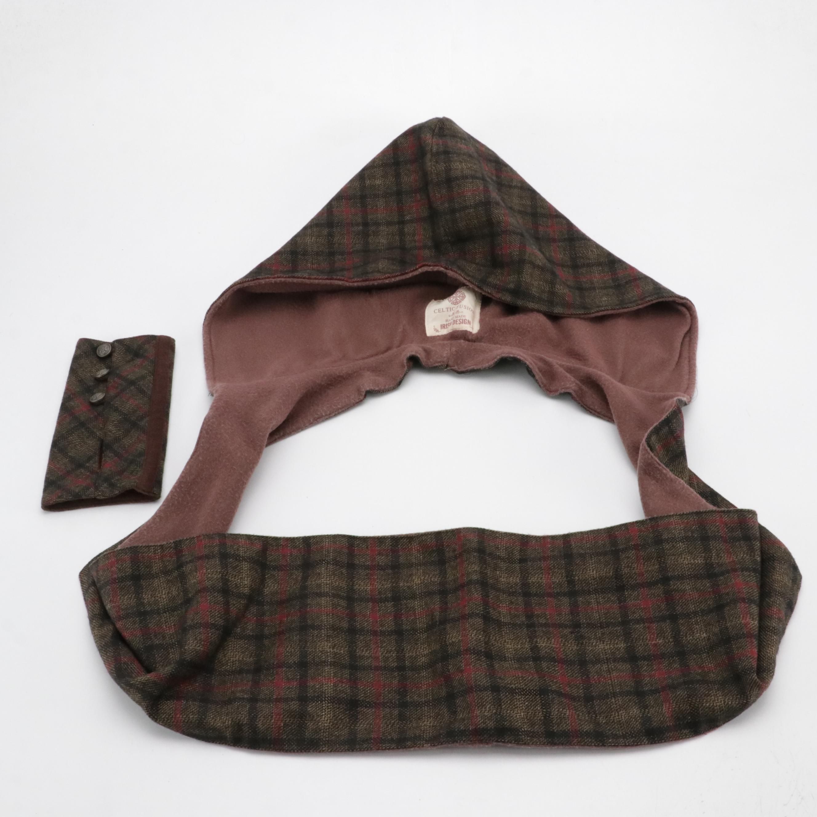 Celtic Fusion Plaid Wool Hooded Infinity Scarf and Glove