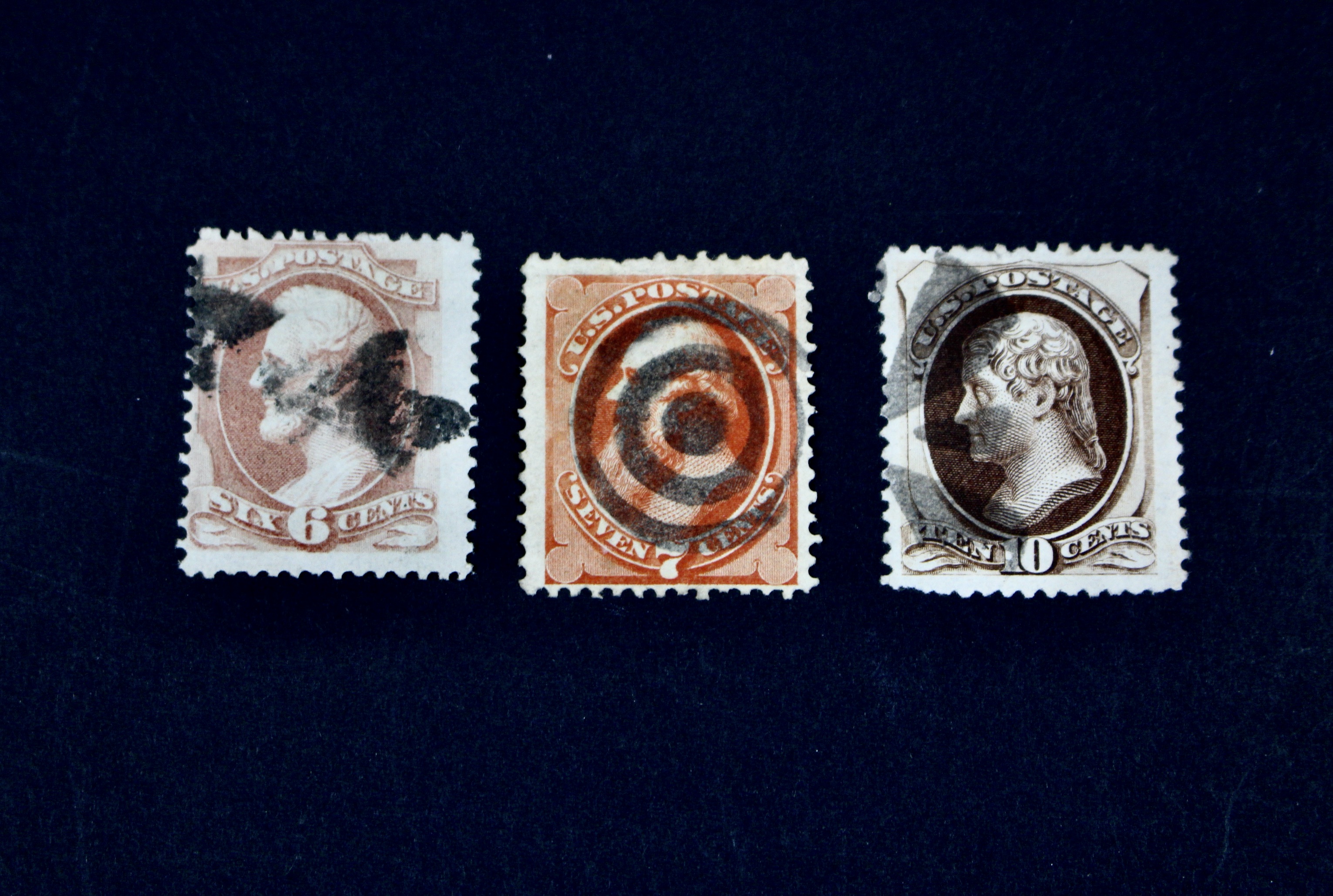 Ten Different 1873 U.S. Postage Stamp Issues, Scott 156 to 166