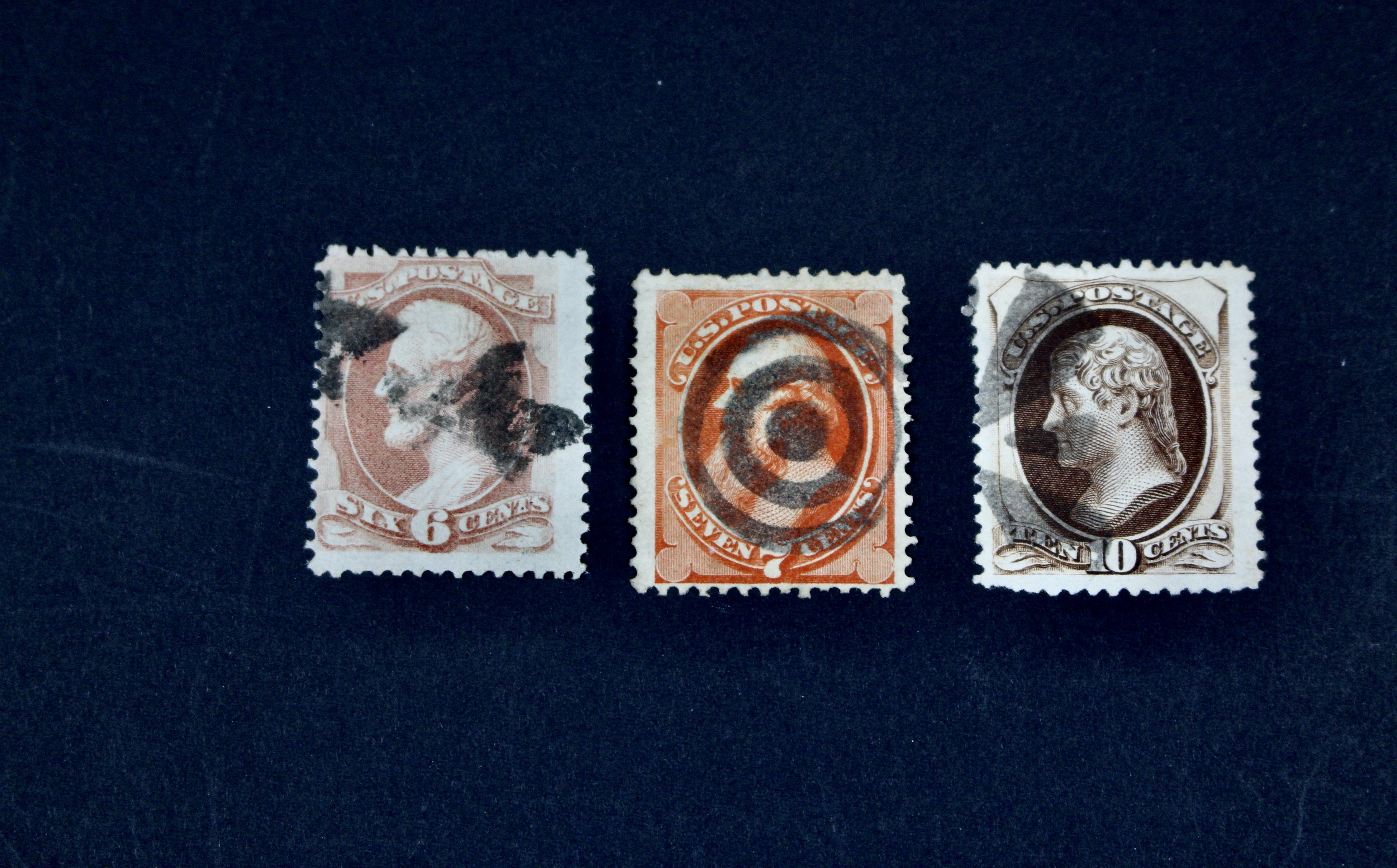 Ten Different 1873 U.S. Postage Stamp Issues, Scott 156 to 166