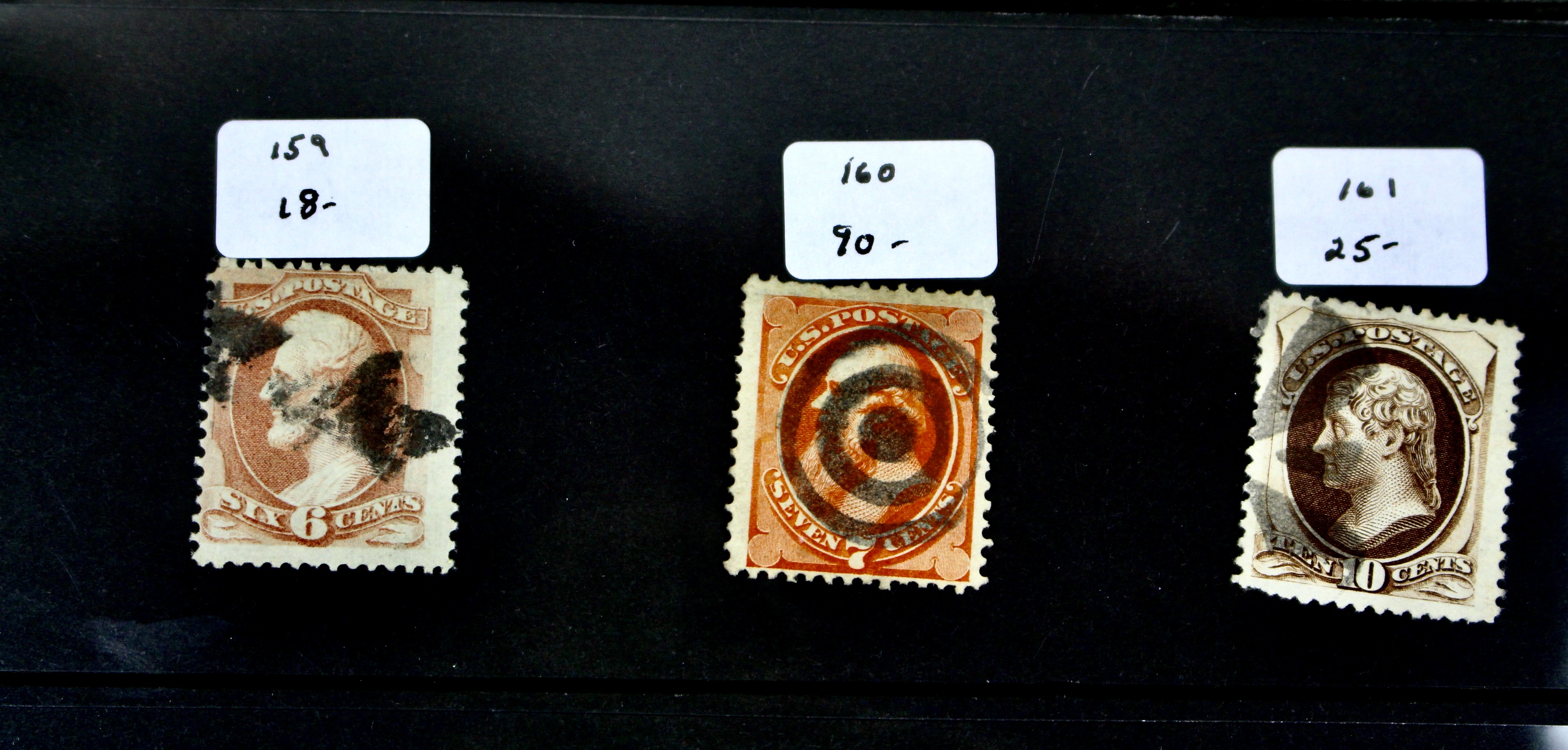 Ten Different 1873 U.S. Postage Stamp Issues, Scott 156 to 166