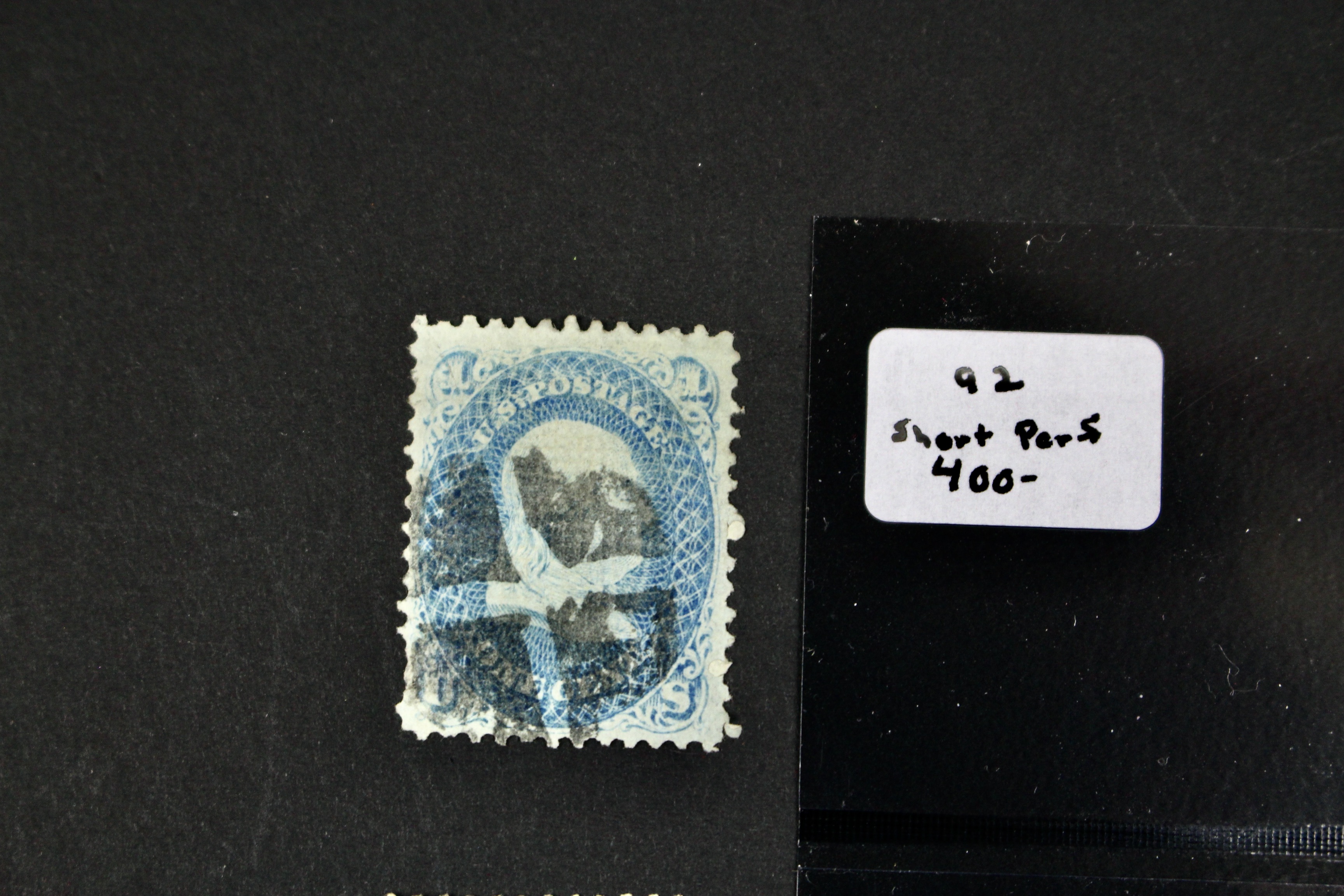 Four 1867 U.S. Postage Stamps with F Grill