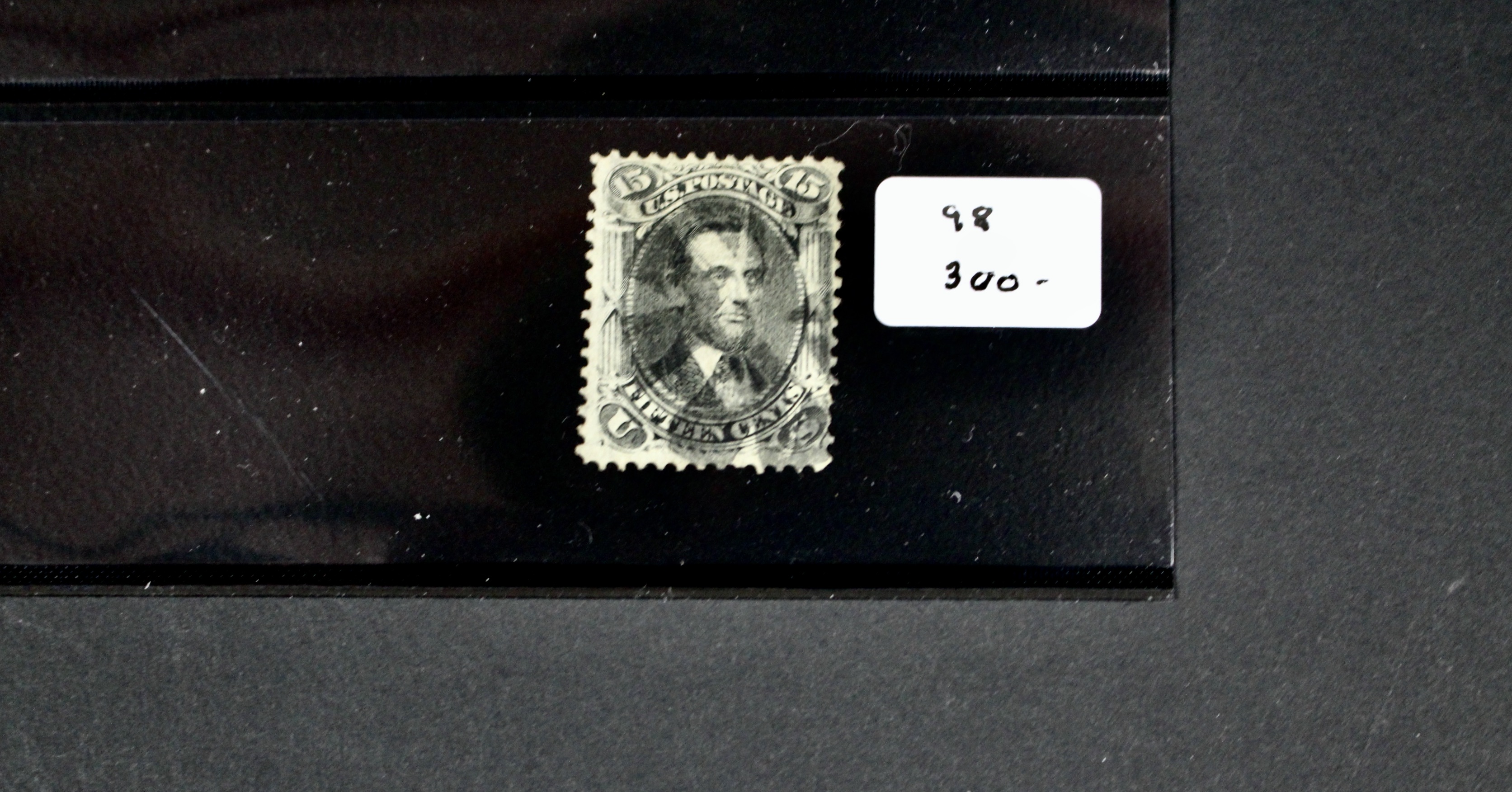 Four 1867 U.S. Postage Stamps with F Grill