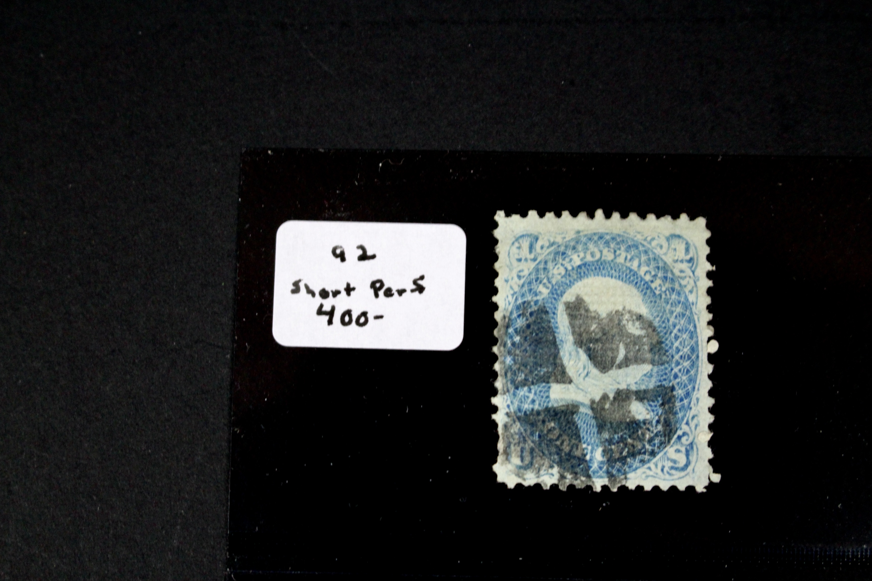 Four 1867 U.S. Postage Stamps with F Grill