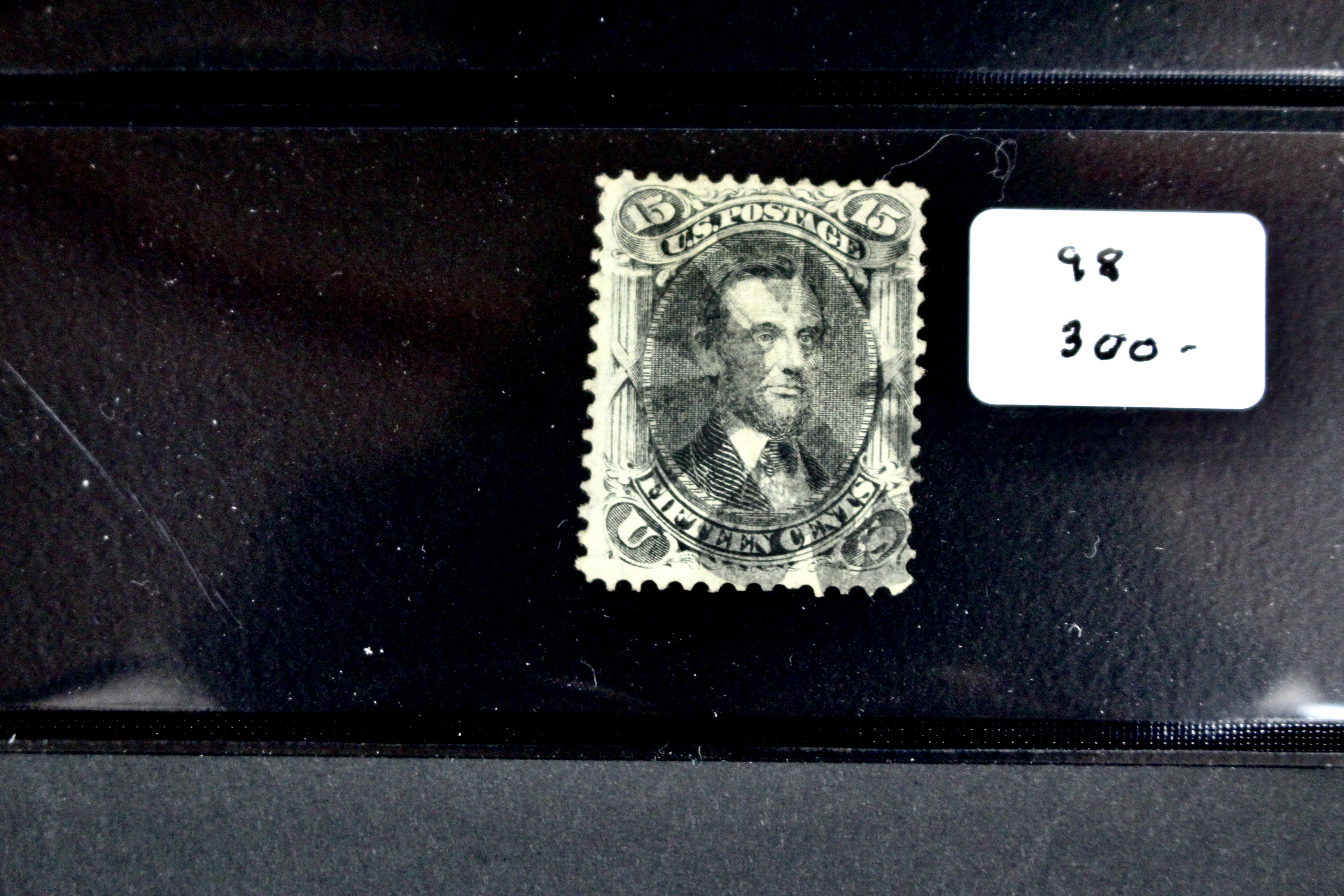 Four 1867 U.S. Postage Stamps with F Grill