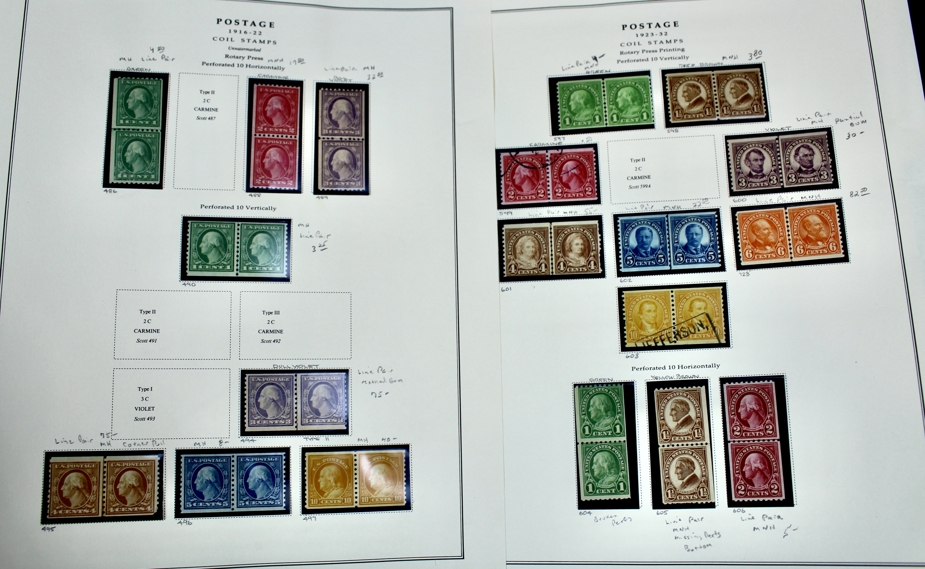 U.S. Coil Postage Stamp Collection, 1916 to 1932