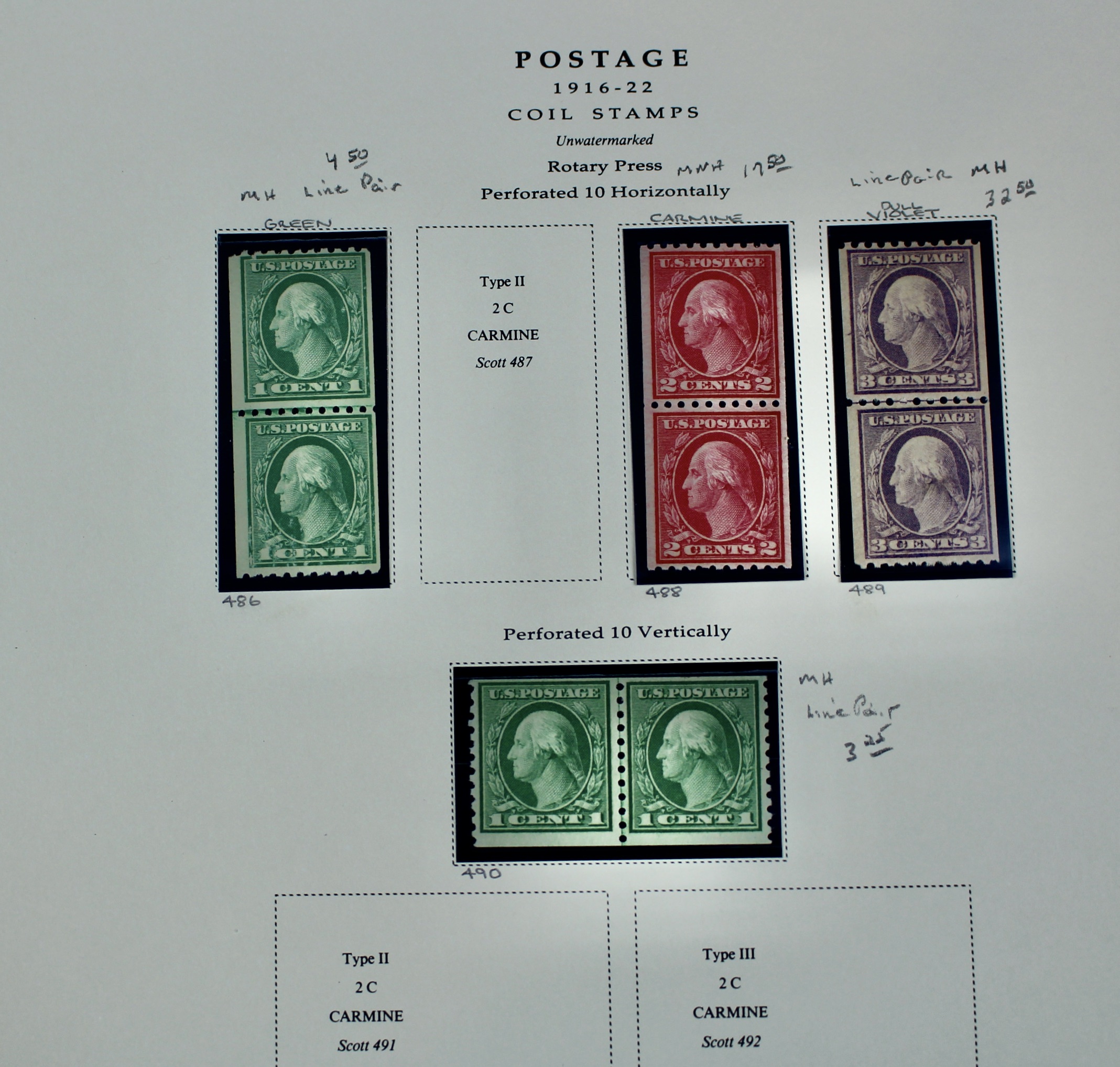 U.S. Coil Postage Stamp Collection, 1916 to 1932