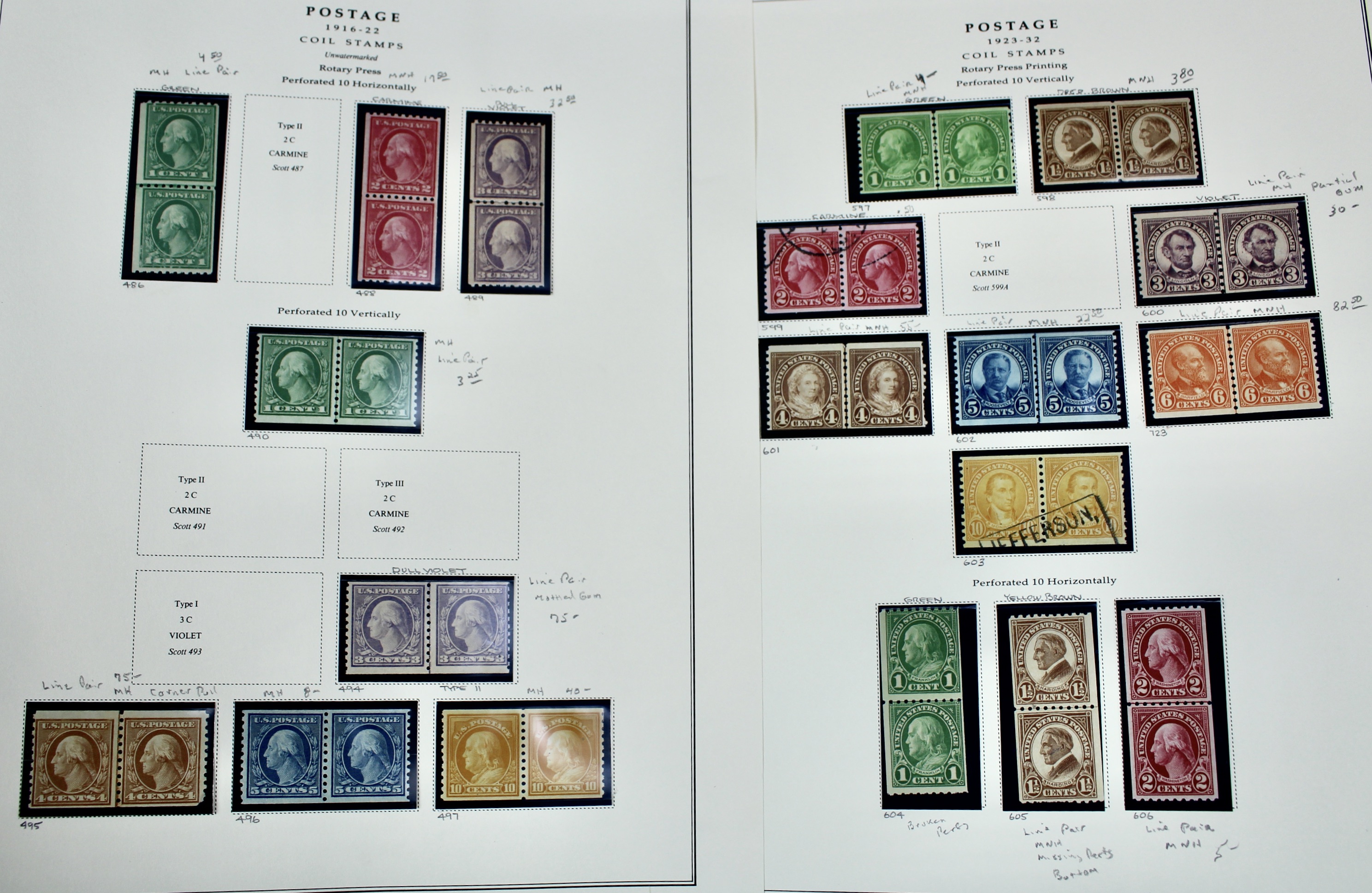 U.S. Coil Postage Stamp Collection, 1916 to 1932
