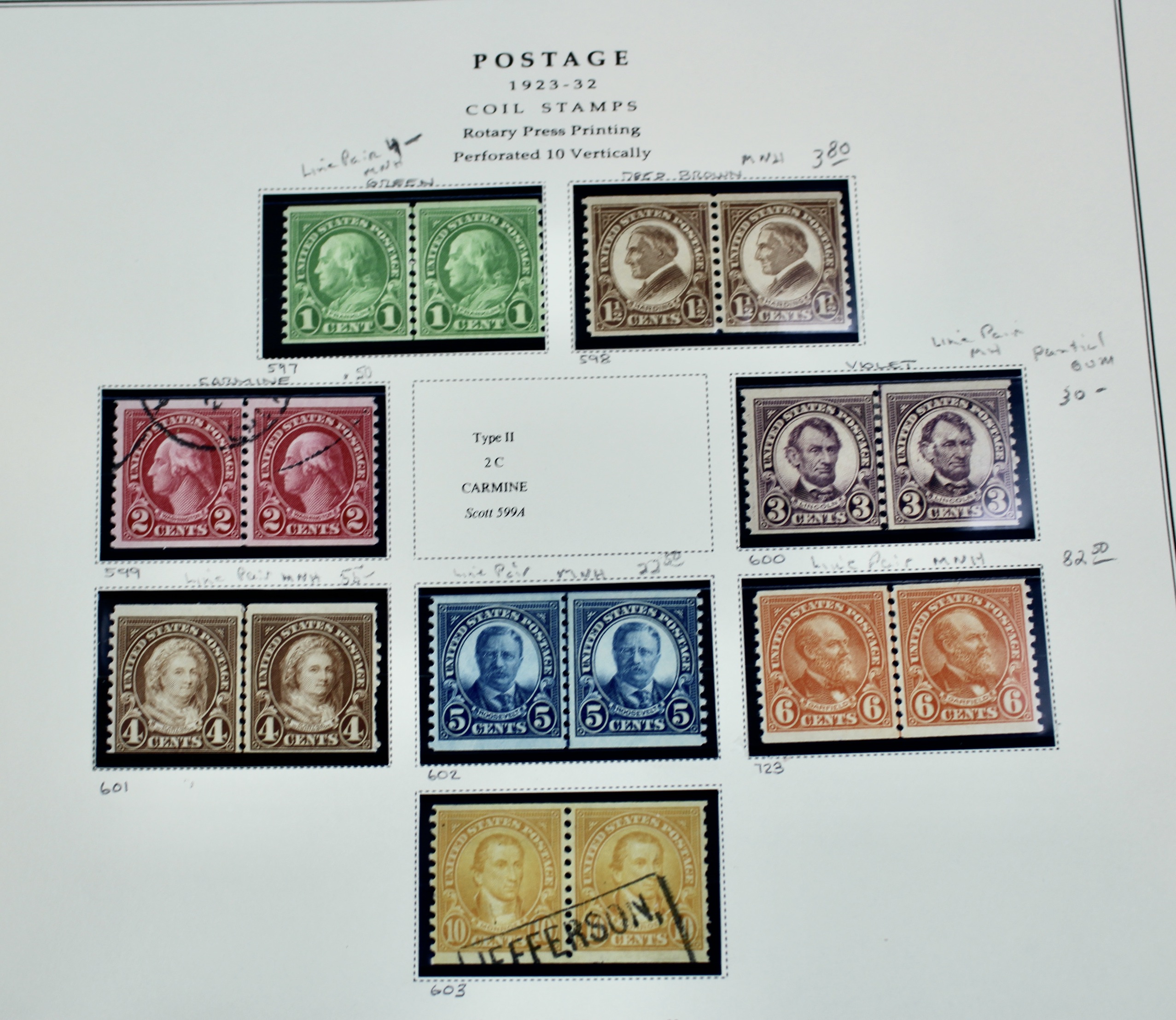U.S. Coil Postage Stamp Collection, 1916 to 1932