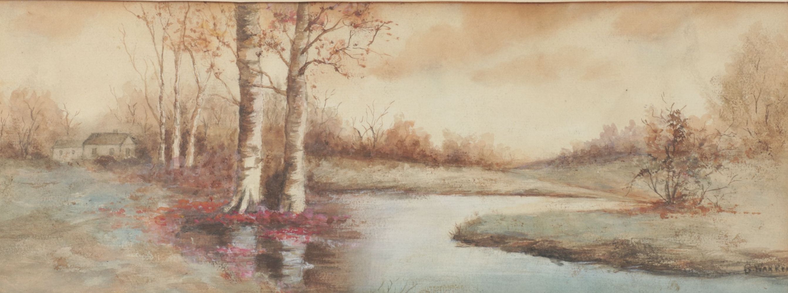 B. Warren Impressionist Watercolor Landscape Painting of a Riverbend in Autumn