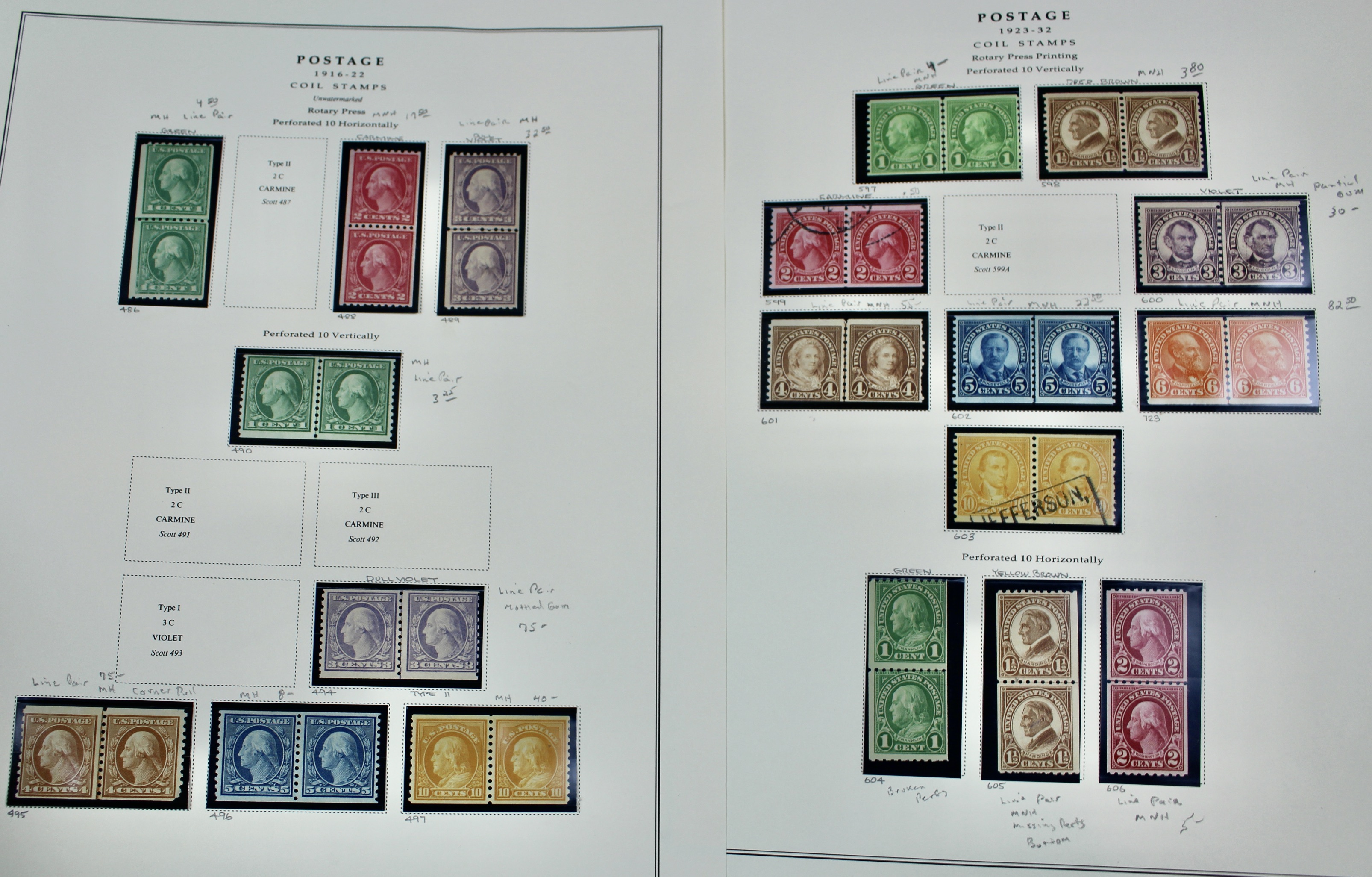 U.S. Coil Postage Stamp Collection, 1916 to 1932