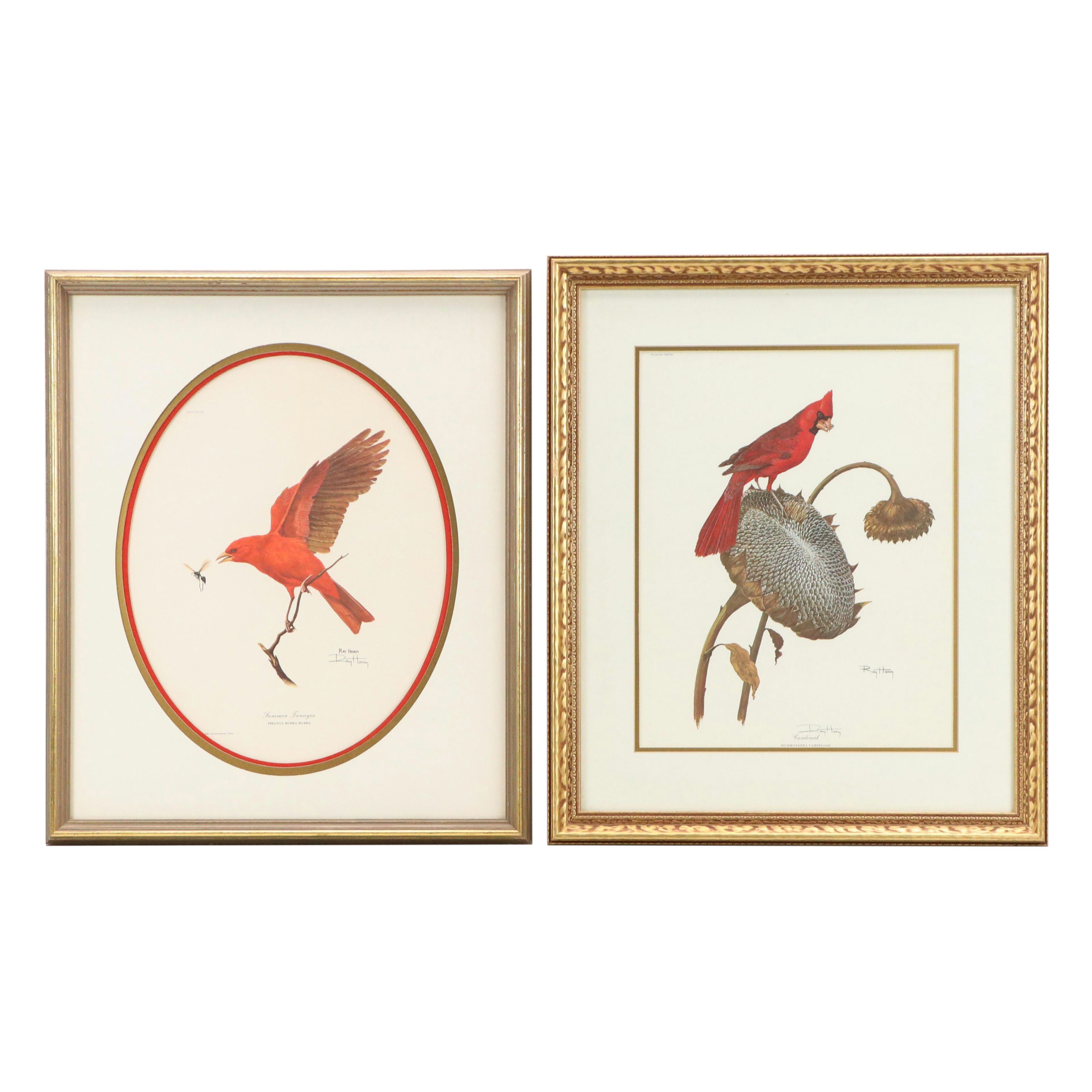 Ray Harm Offset Lithographs "Cardinal" and "Summer Tanager," Mid to Late 20th C.
