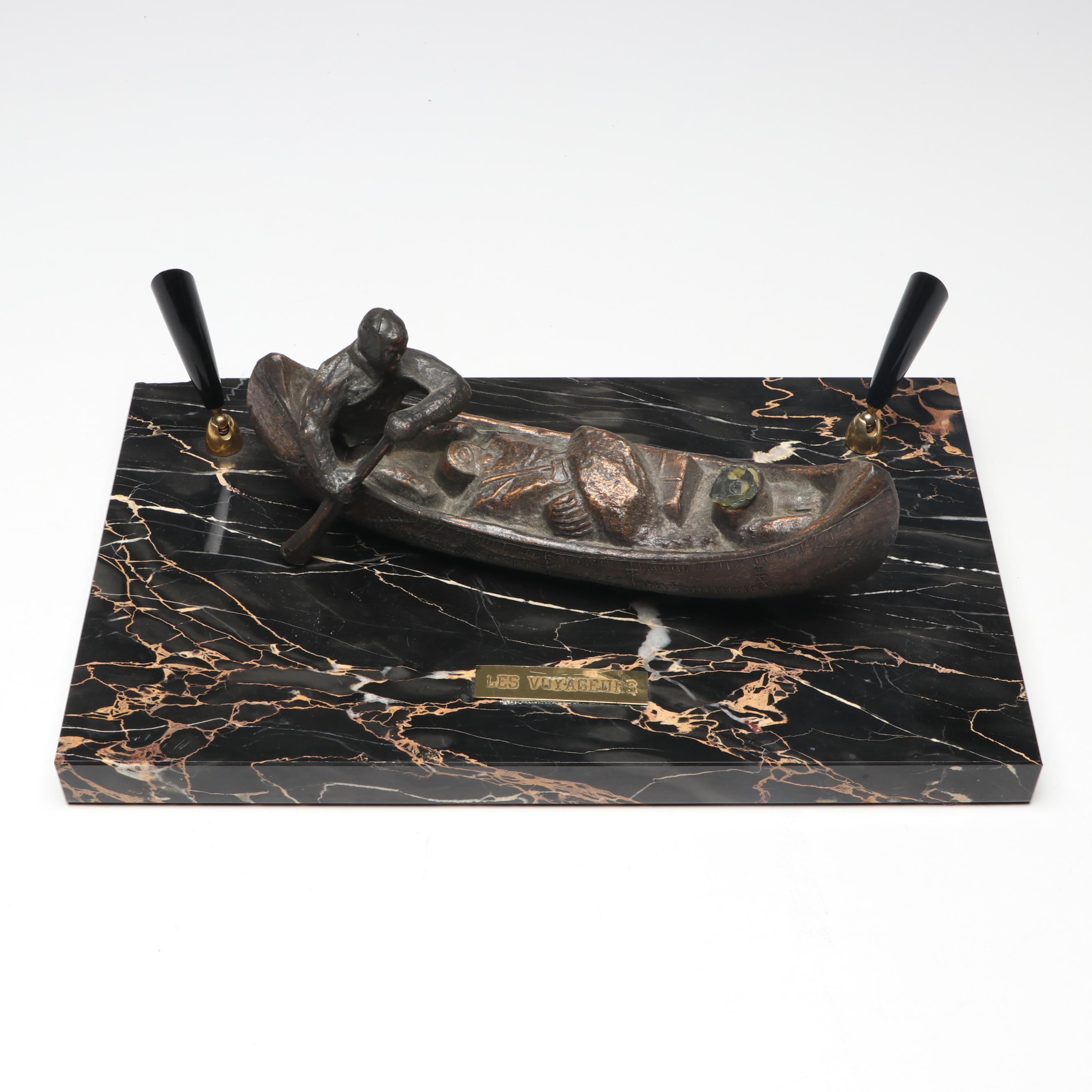 German Euramca Anniversary Clock, Bronze and Marble Pen Holder, More