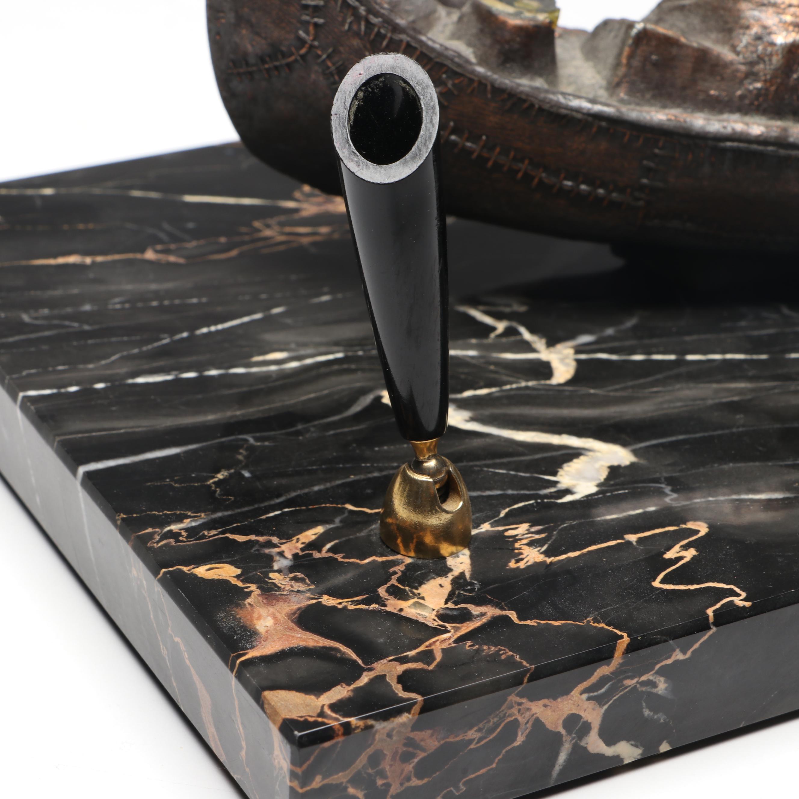 German Euramca Anniversary Clock, Bronze and Marble Pen Holder, More