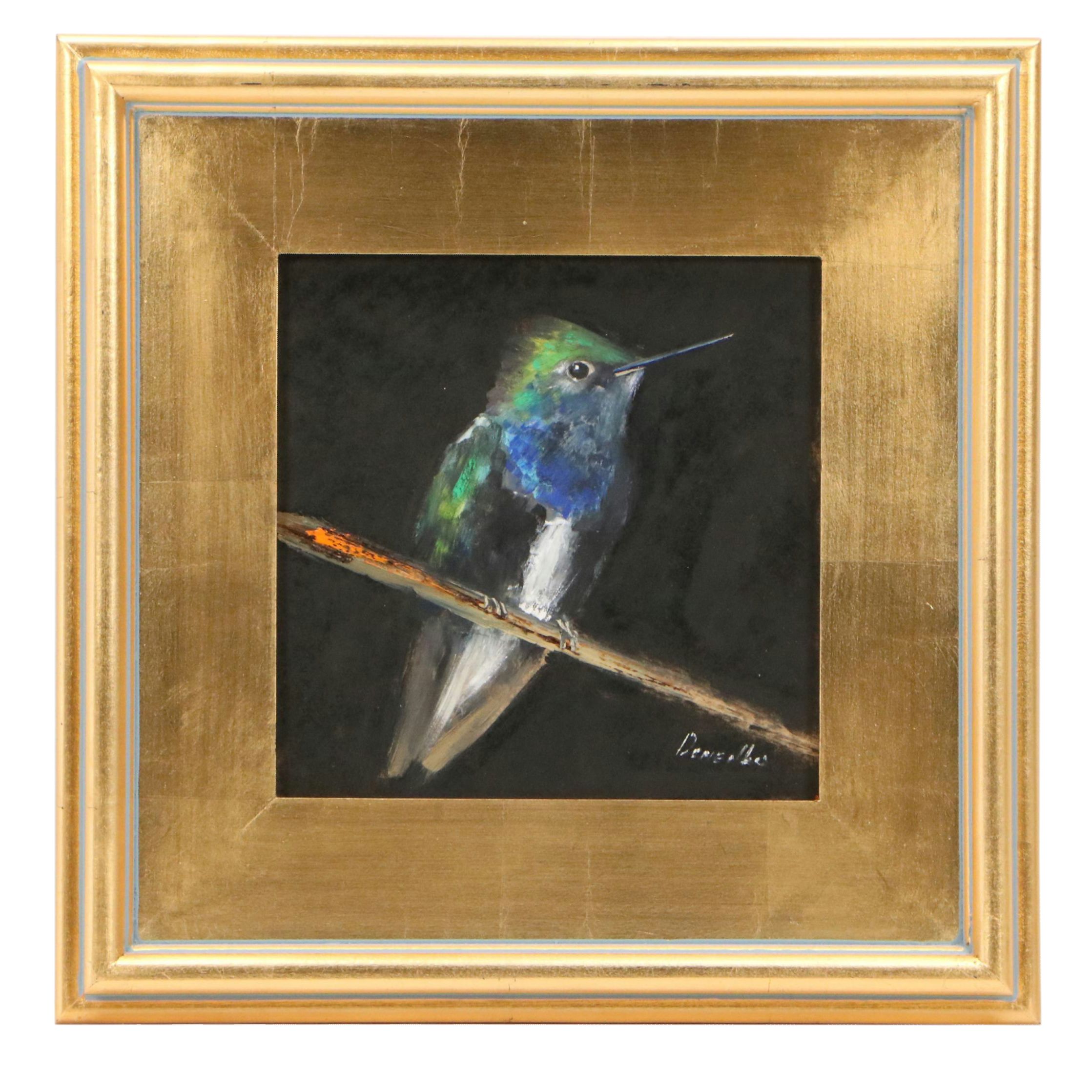 Natalia Demenko Oil Painting of Hummingbird Perched on Branch, Circa 2025