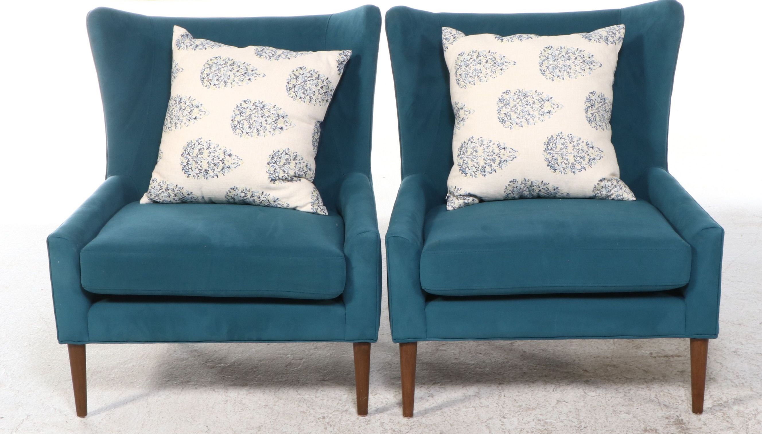 Pair of Four Hands Mid Century Modern Style Wingback Lounge Chairs