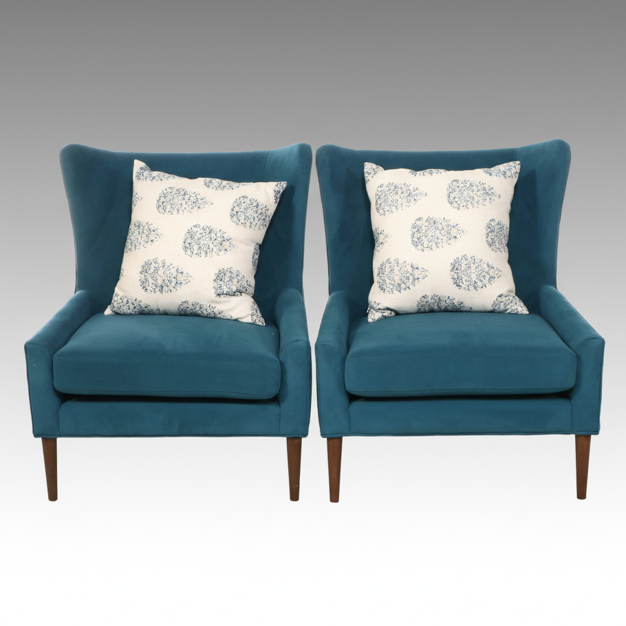 Pair of Four Hands Mid Century Modern Style Wingback Lounge Chairs