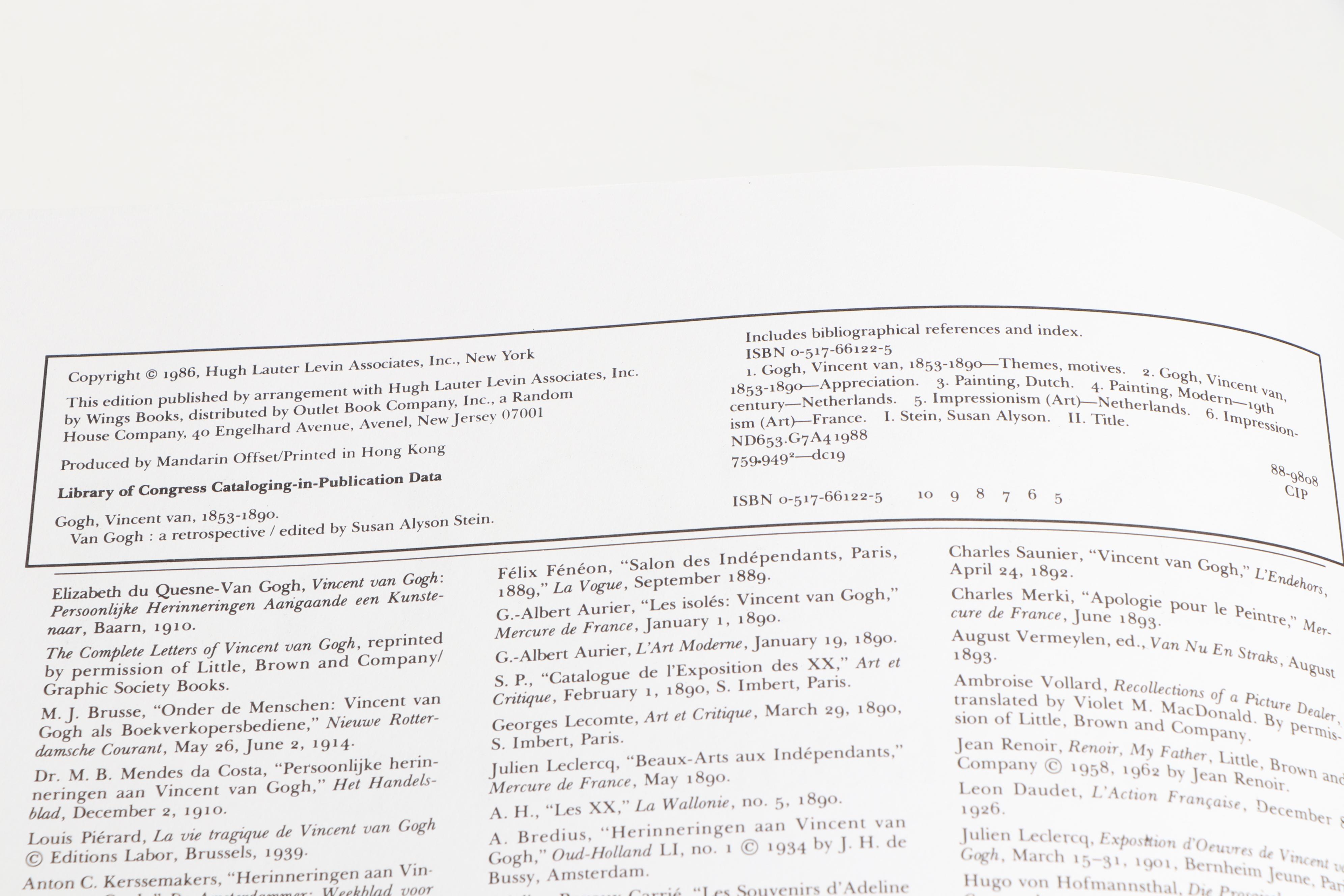 "Van Gogh: A Retrospective" Edited by Susan Alyson Stein, 1986