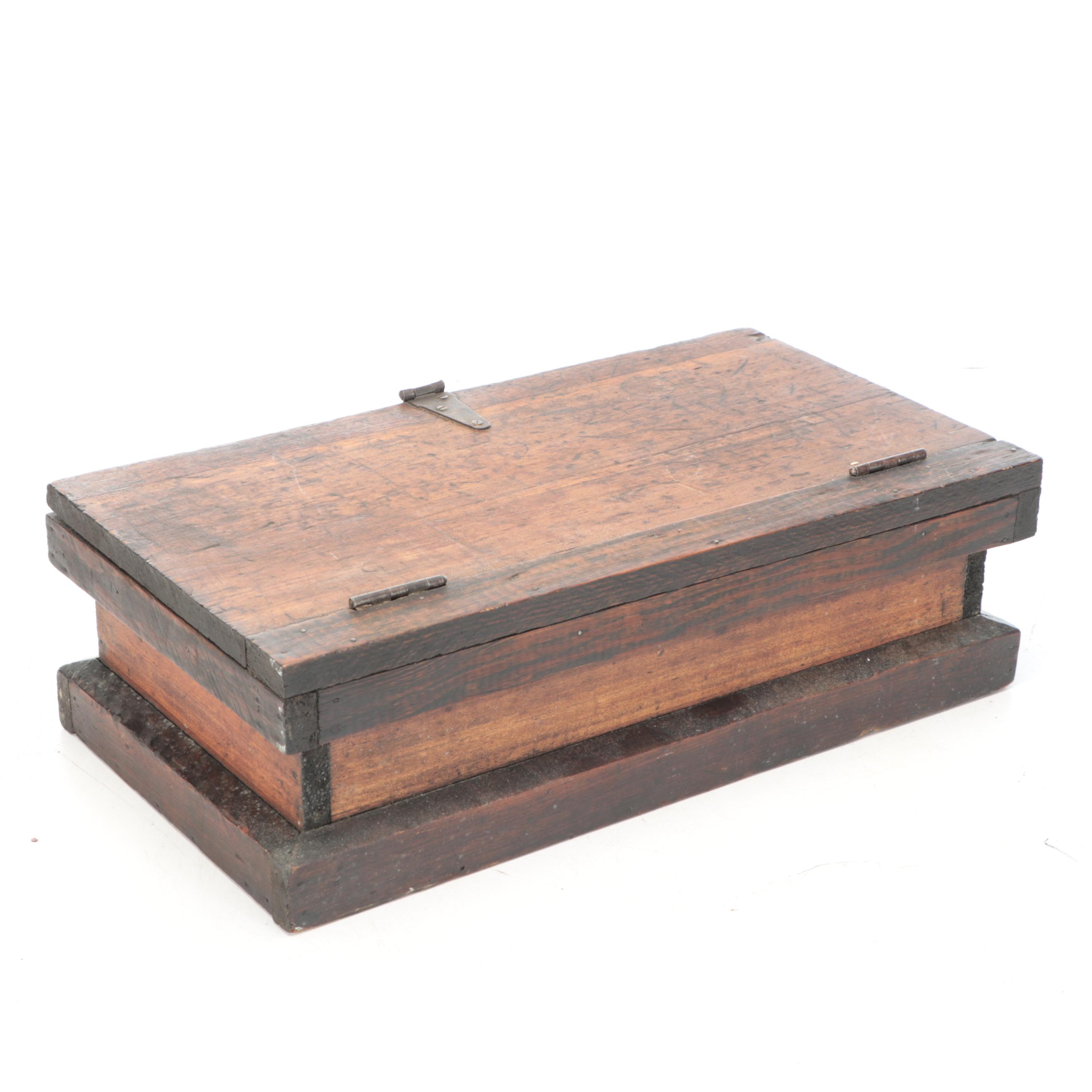 Primitive Wooden Document Box with Removable Tray, 19th Century