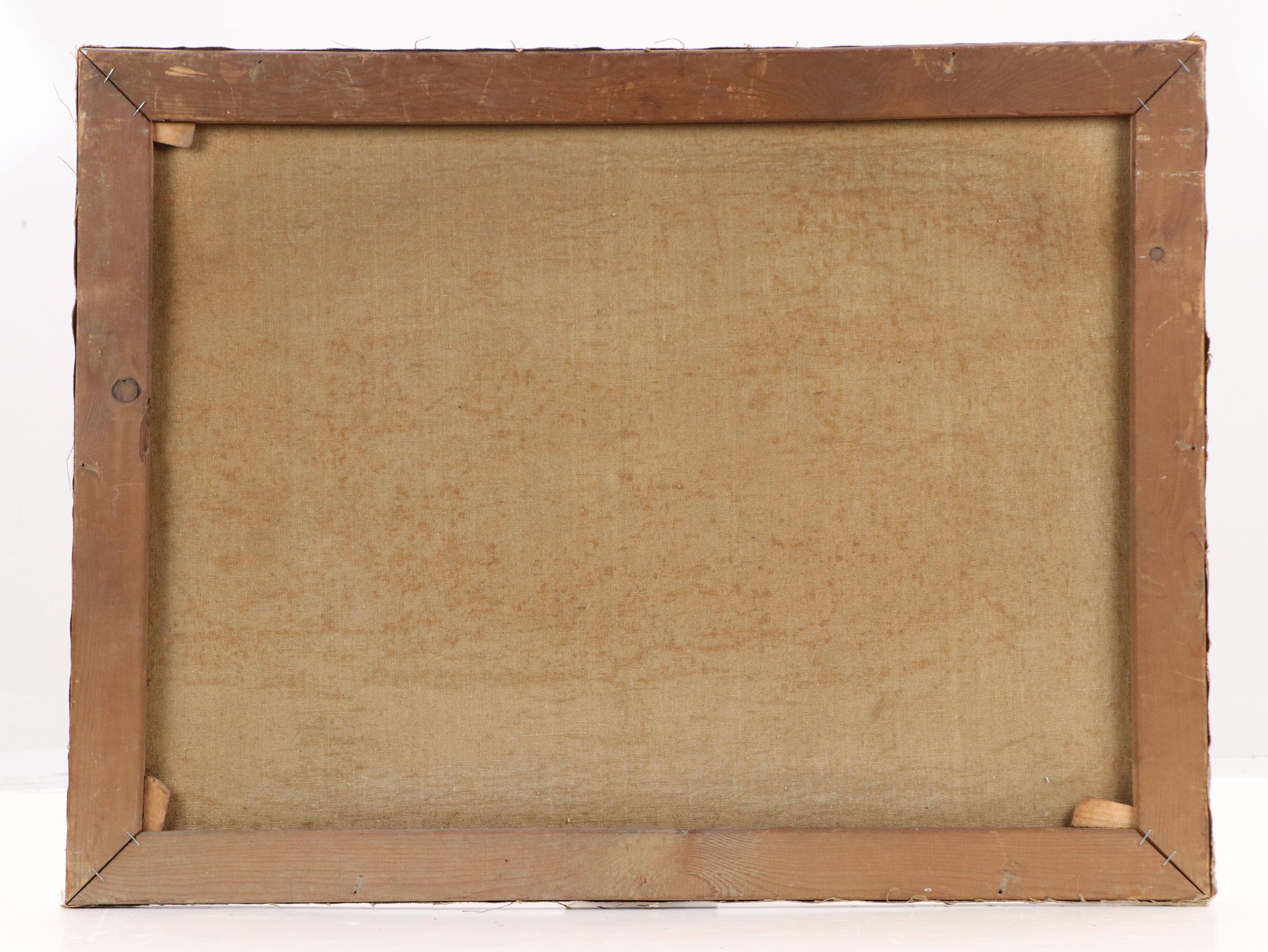 Cityscape Oil Painting with Brick Church, 1963