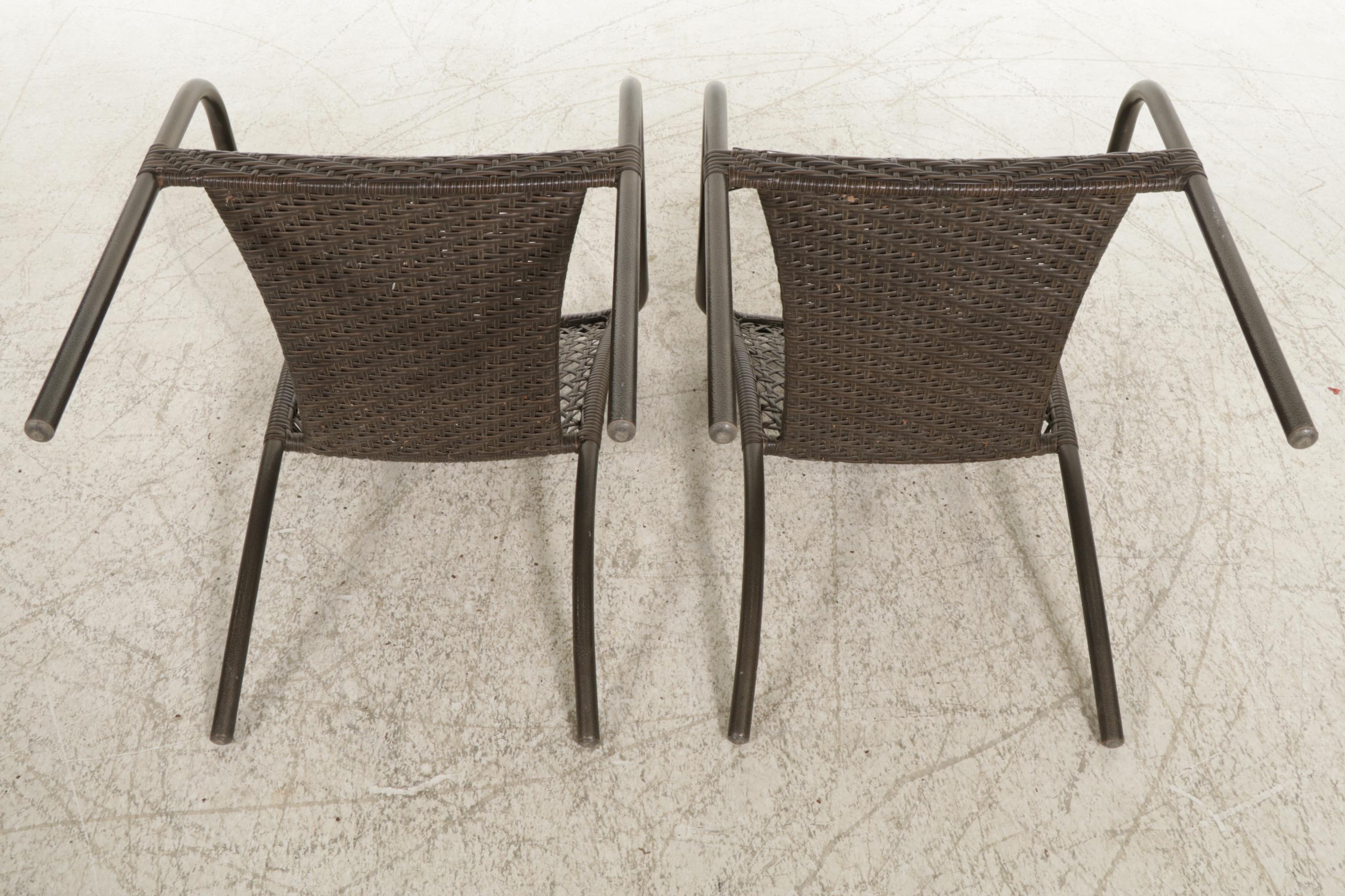 Tso Stacking Metal Armchairs with Faux Rattan Woven Seating