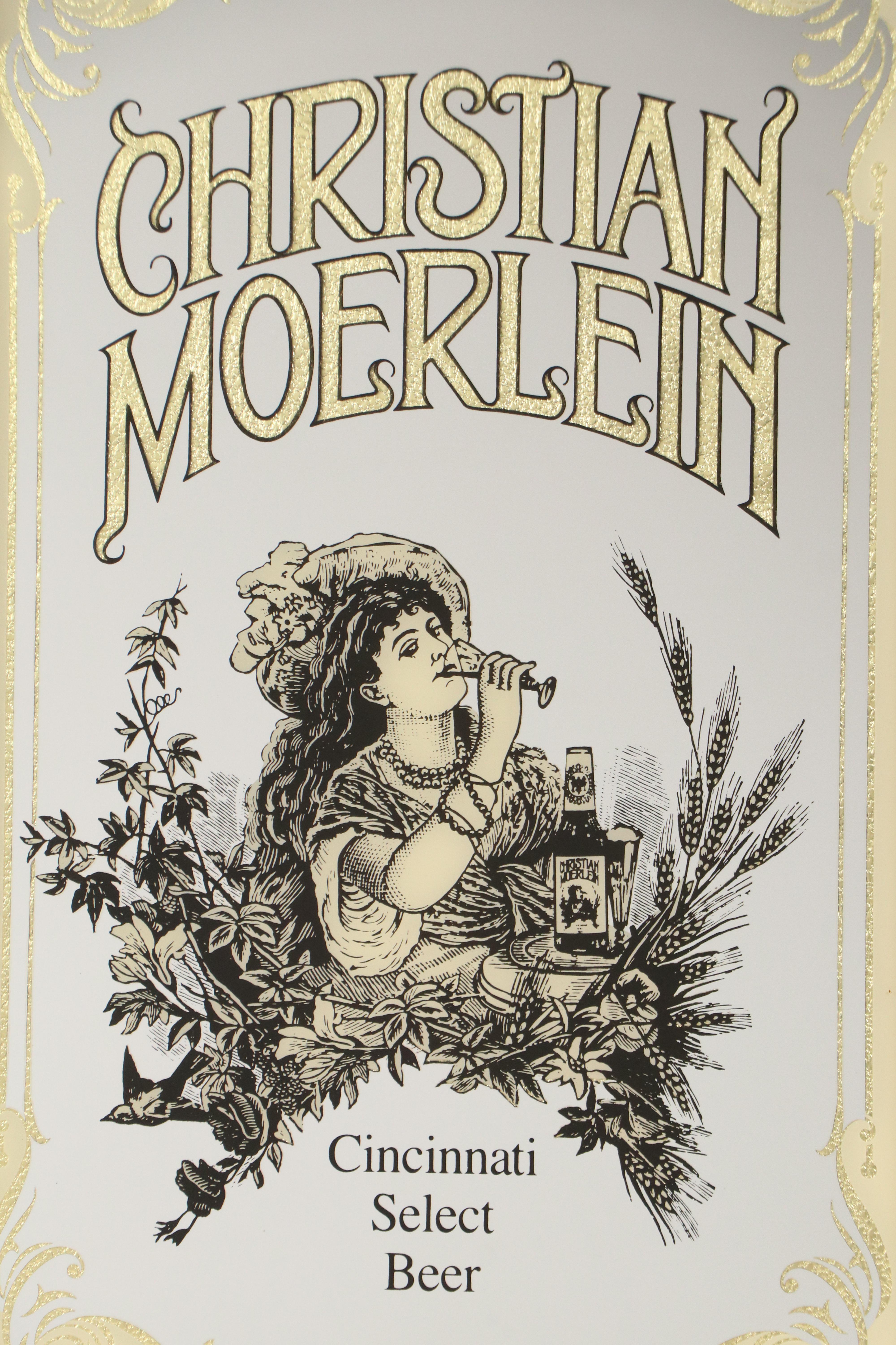 Christian Moerlein Mirror with Serigraph Motif of Woman, Late 20th Century