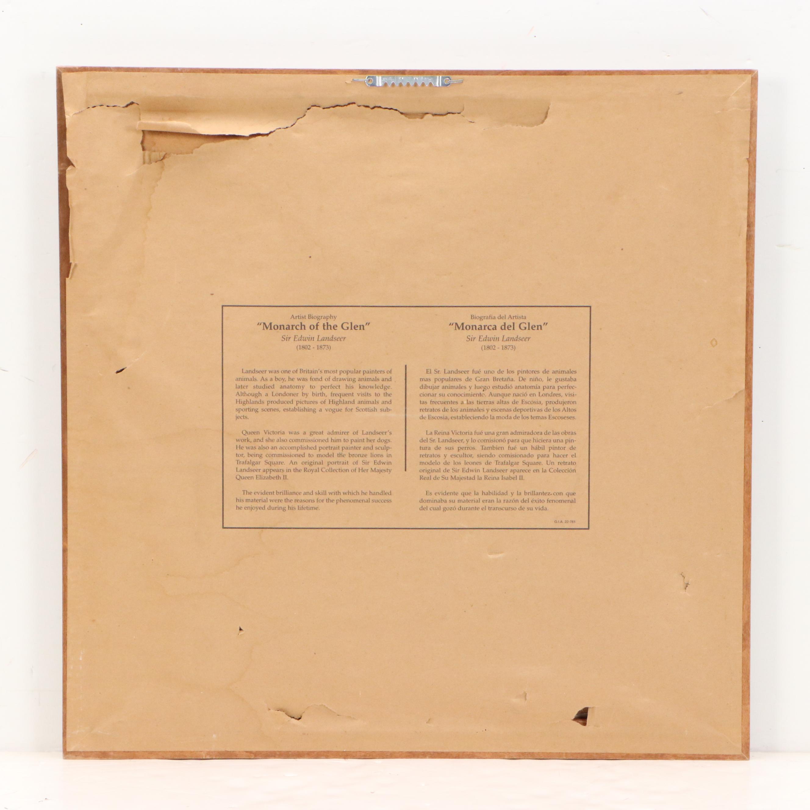 Offset Lithograph After Sir Landseer "Monarch of the Glen," Late 20th Century