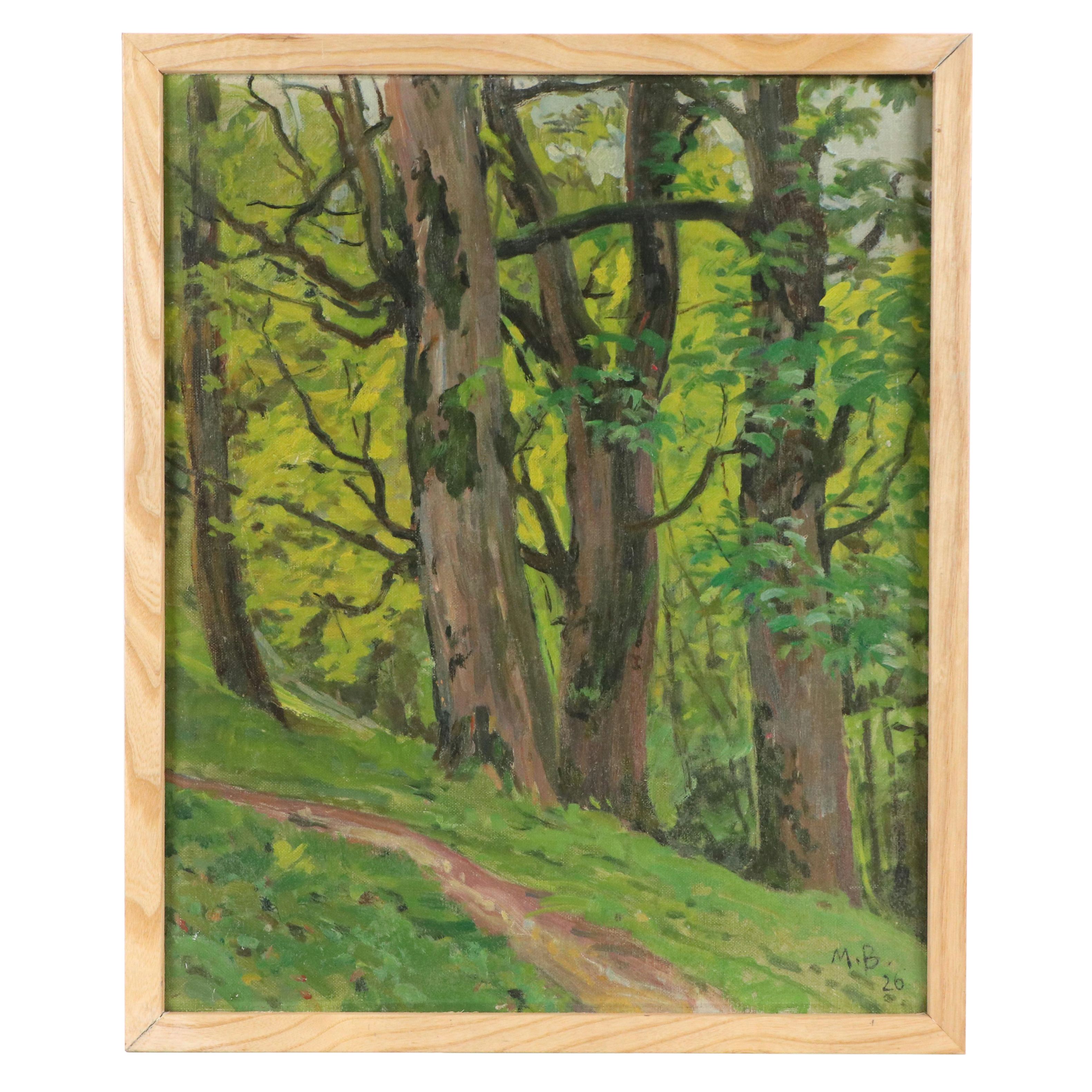 Oil Painting of Path in the Forest Attributed to Max Bezner, 1926