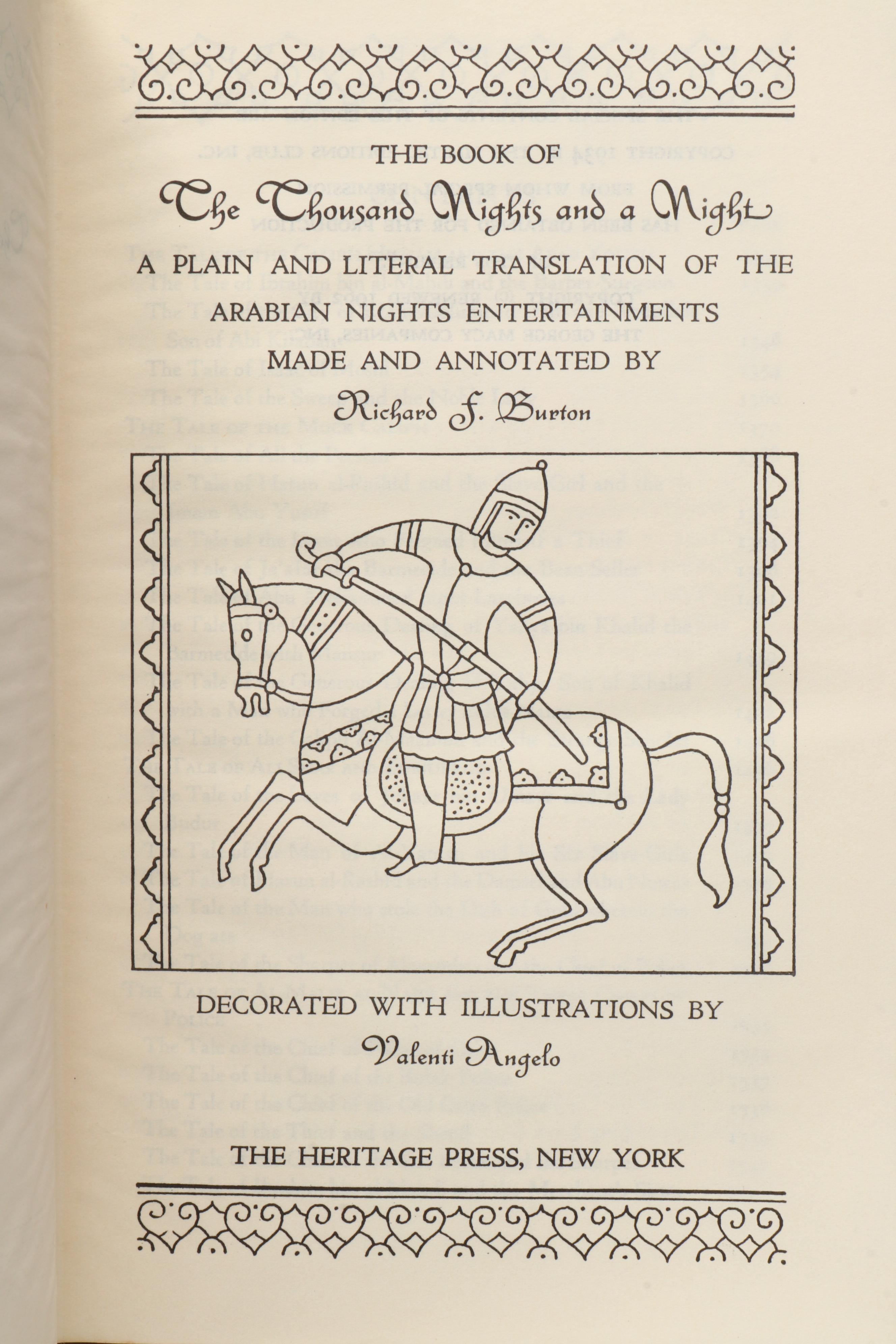 Valenti Angelo Illustrated "The Book of the Thousand Nights and a Night," 1962