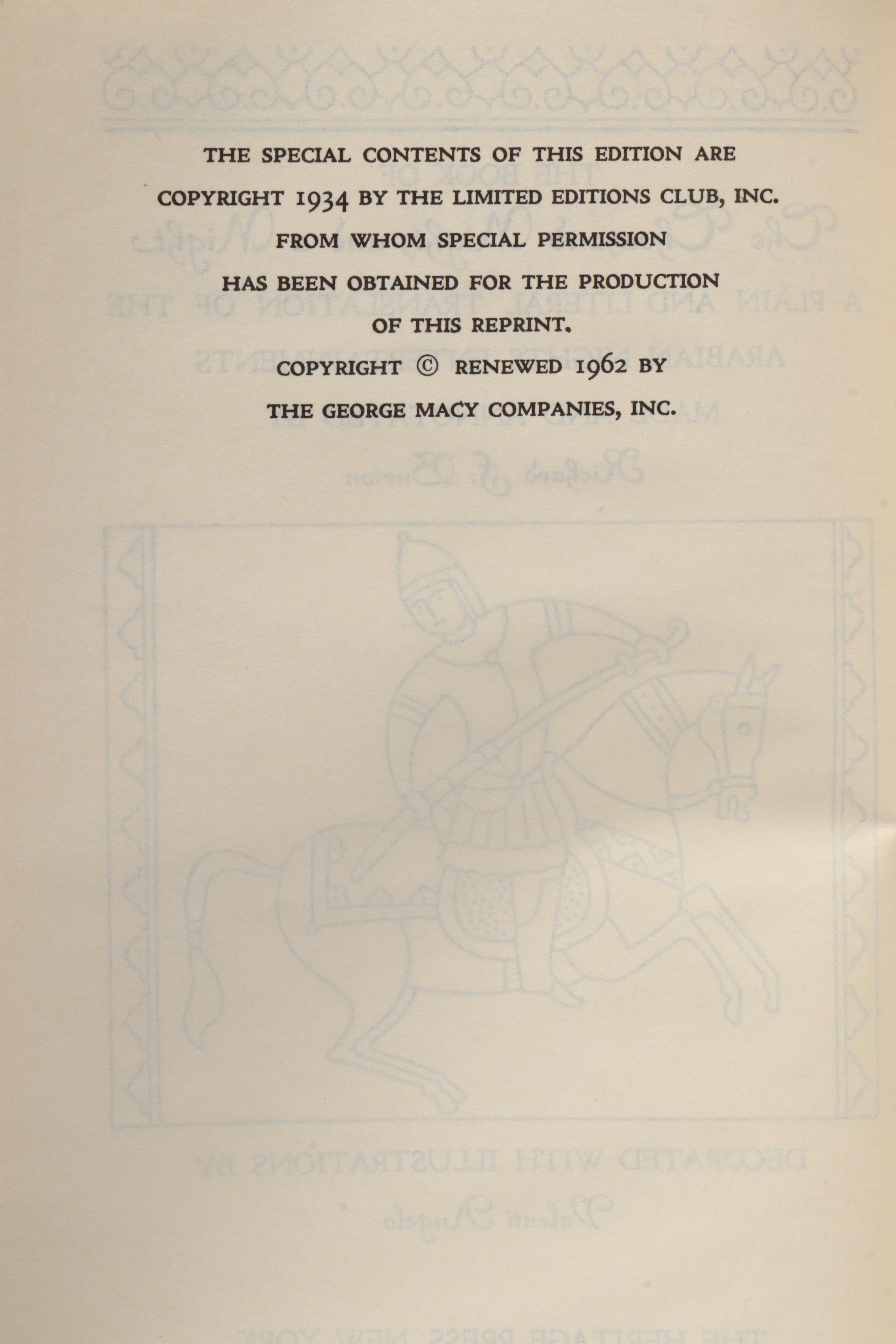 Valenti Angelo Illustrated "The Book of the Thousand Nights and a Night," 1962