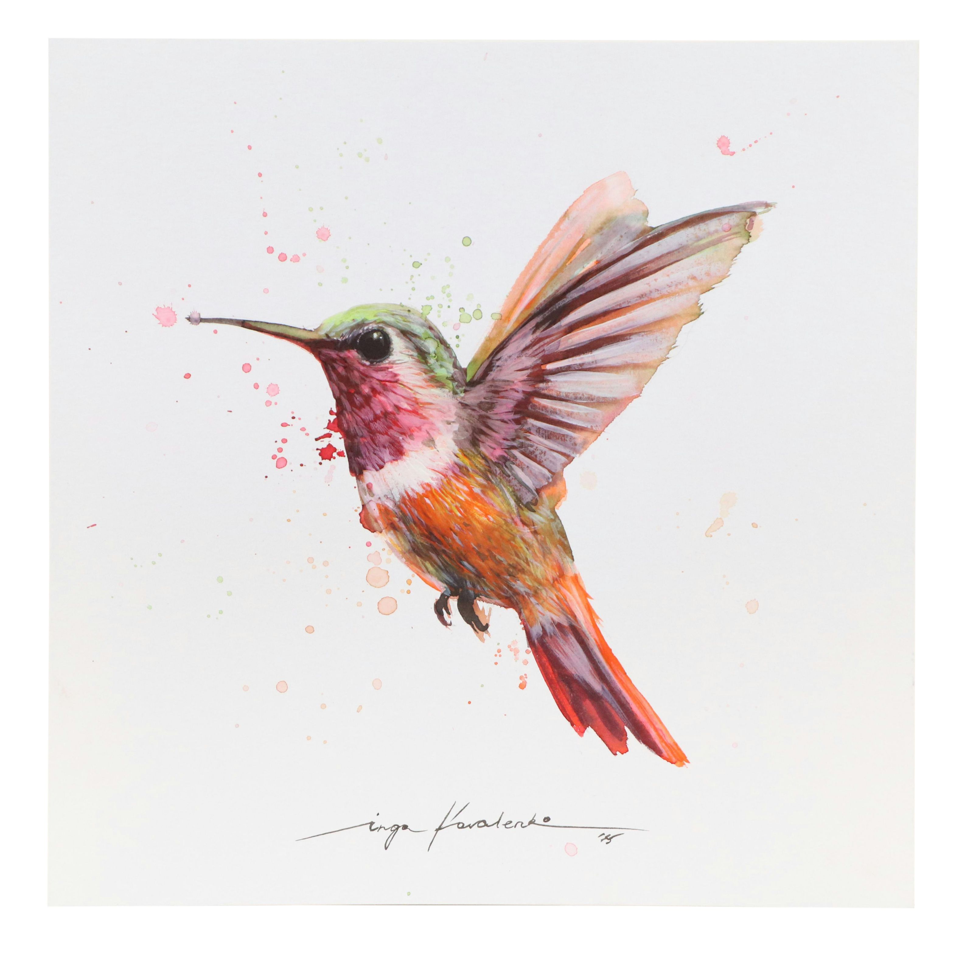 Inga Kovalenko Watercolor Painting of Hummingbird, 2025