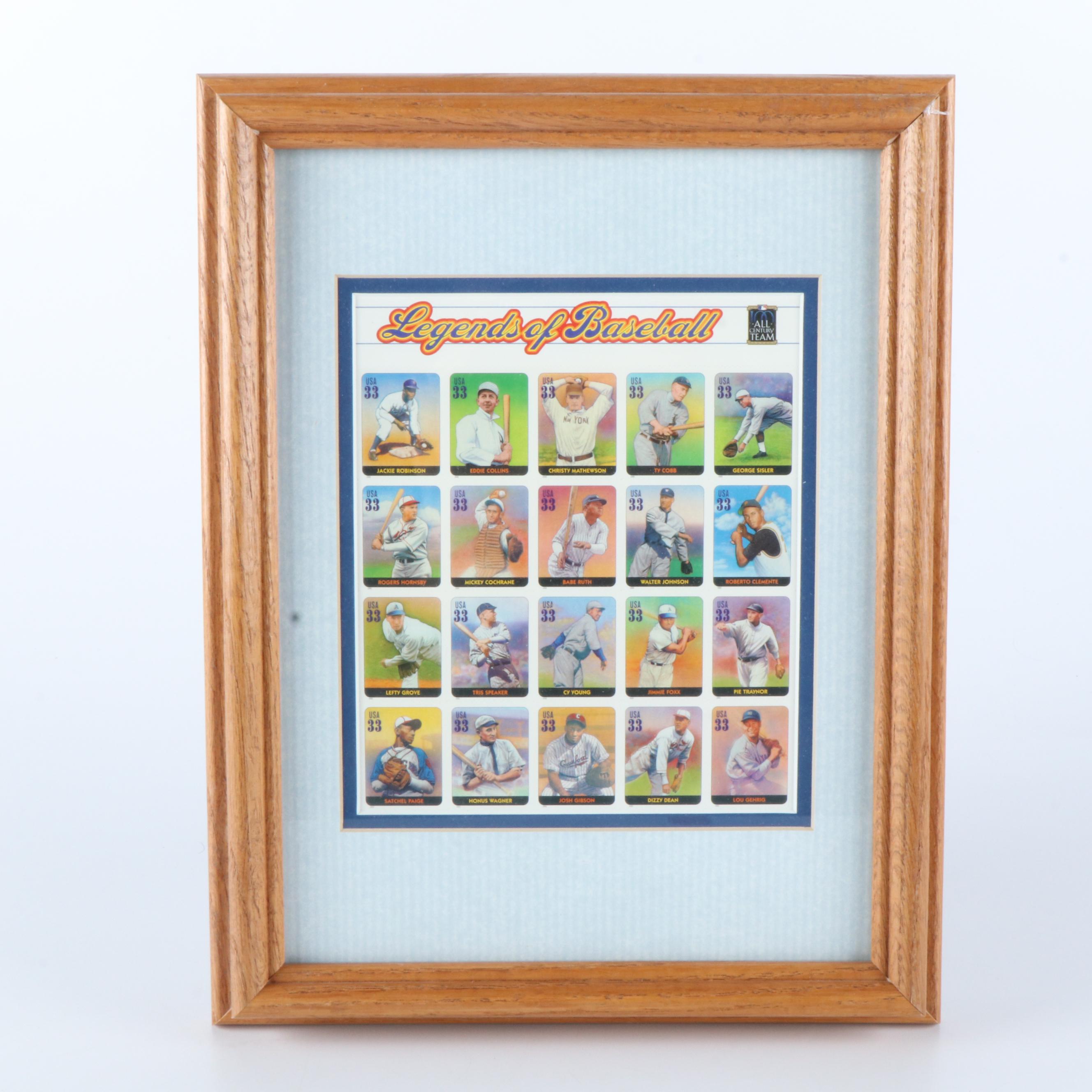 "Legends of Baseball" Baseball Stamps in Matted Display