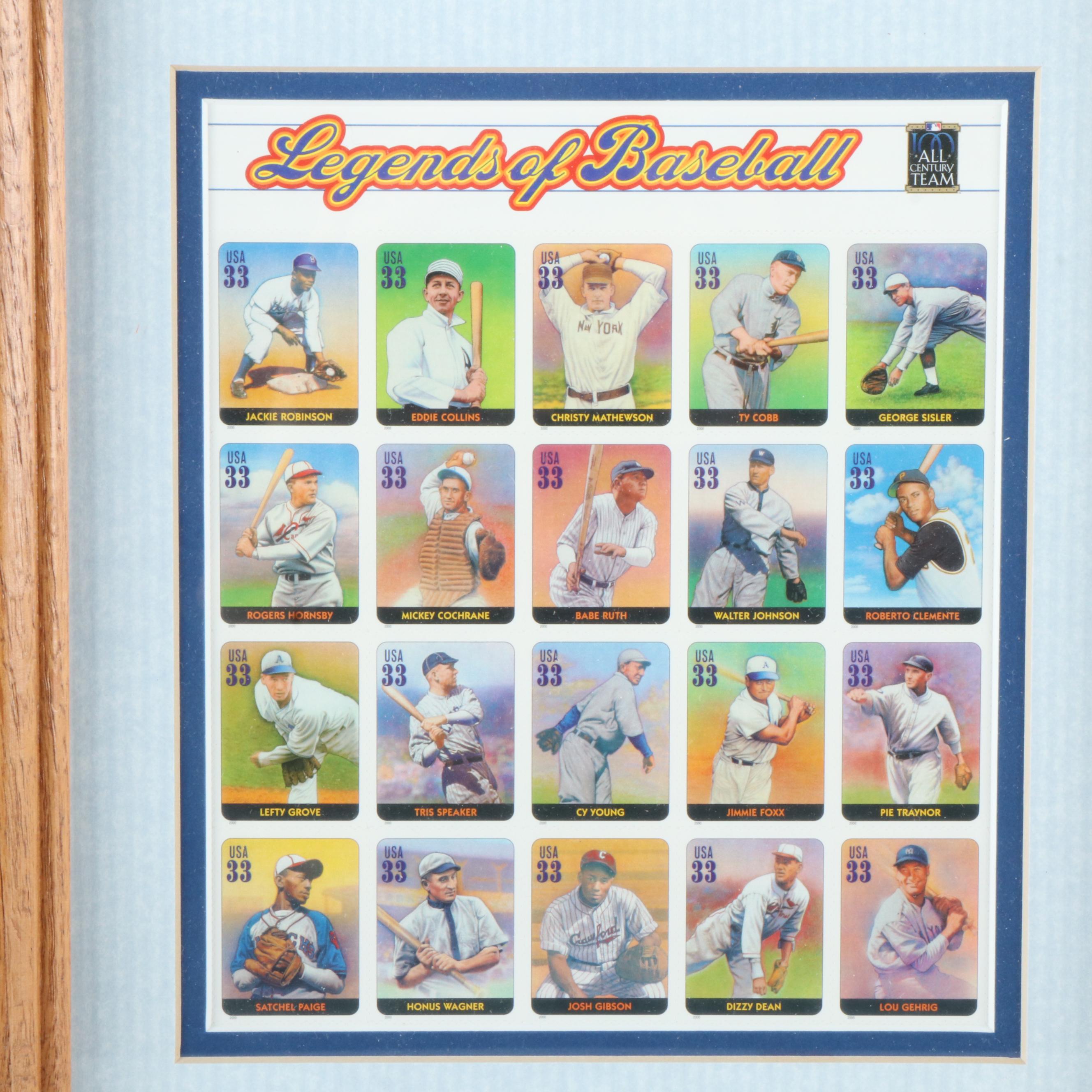 "Legends of Baseball" Baseball Stamps in Matted Display