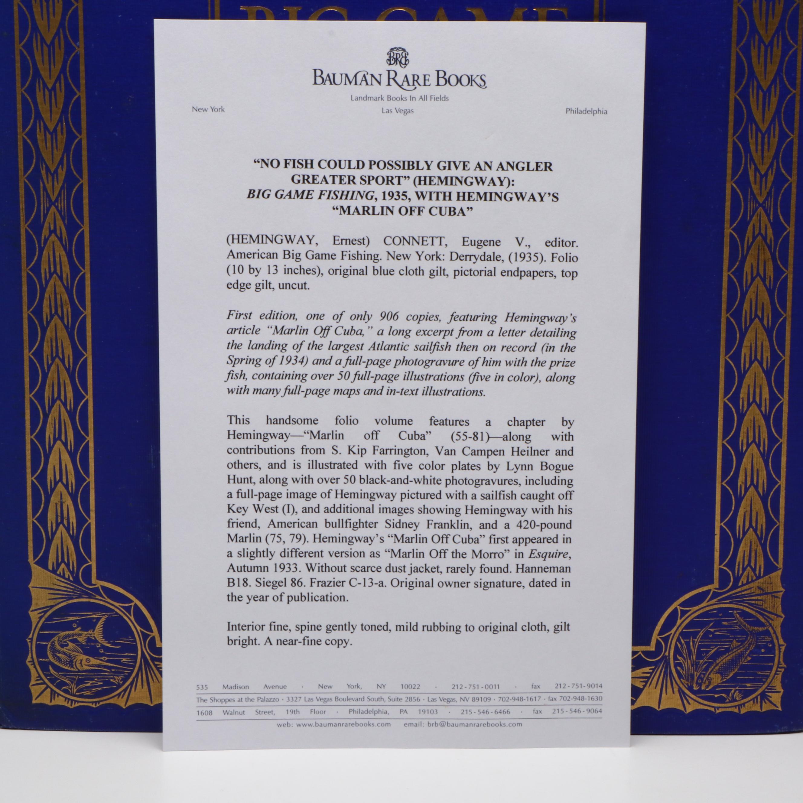 First Edition "American Big Game Fishing" Edited by Eugene V. Connett, 1935