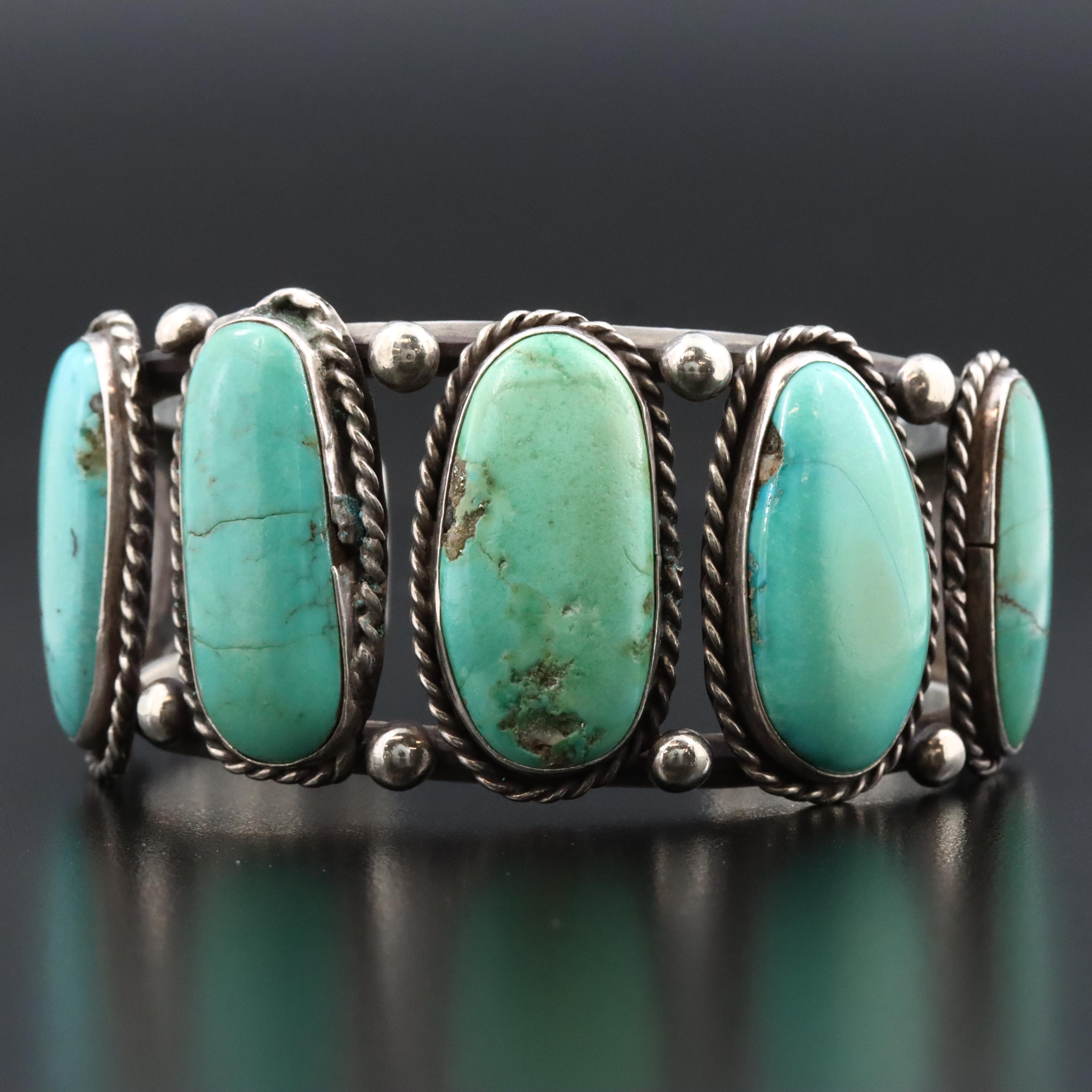 Signed Southwestern Sterling Turquoise Cuff